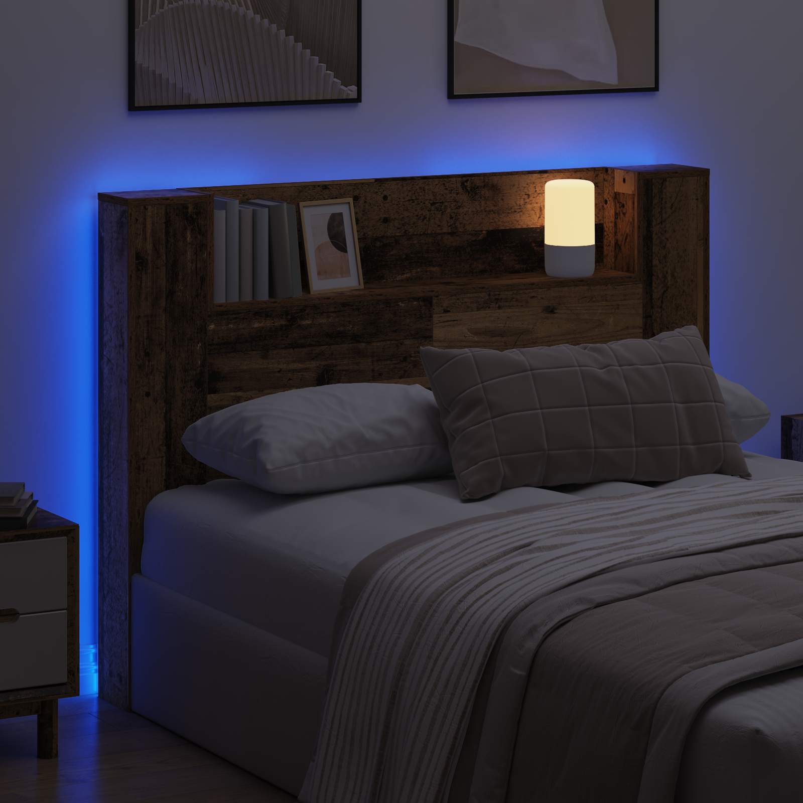Hodegavlskap med LED Gammelt tre 140 x 16,5 x 103,5 cm vidaXL