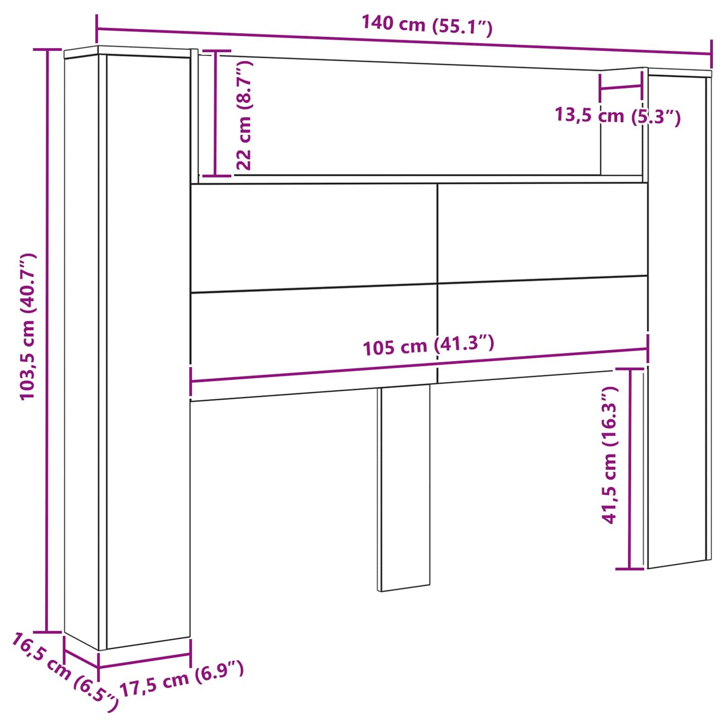 Hodegavlskap med LED Gammelt tre 140 x 16,5 x 103,5 cm vidaXL