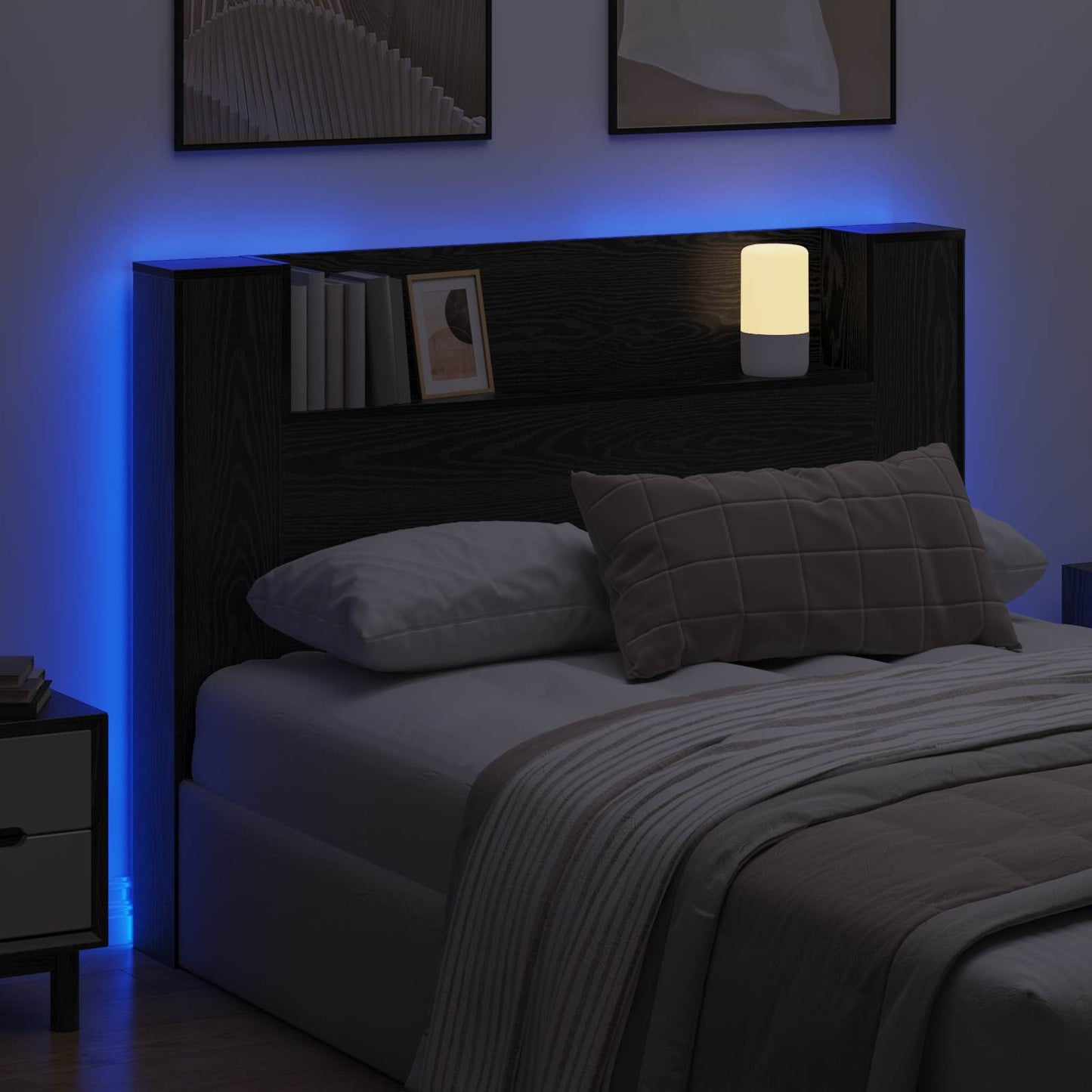 Hodegavlskap med LED med hylle Svart Eik 140 x 16,5 x 103,5 cm vidaXL