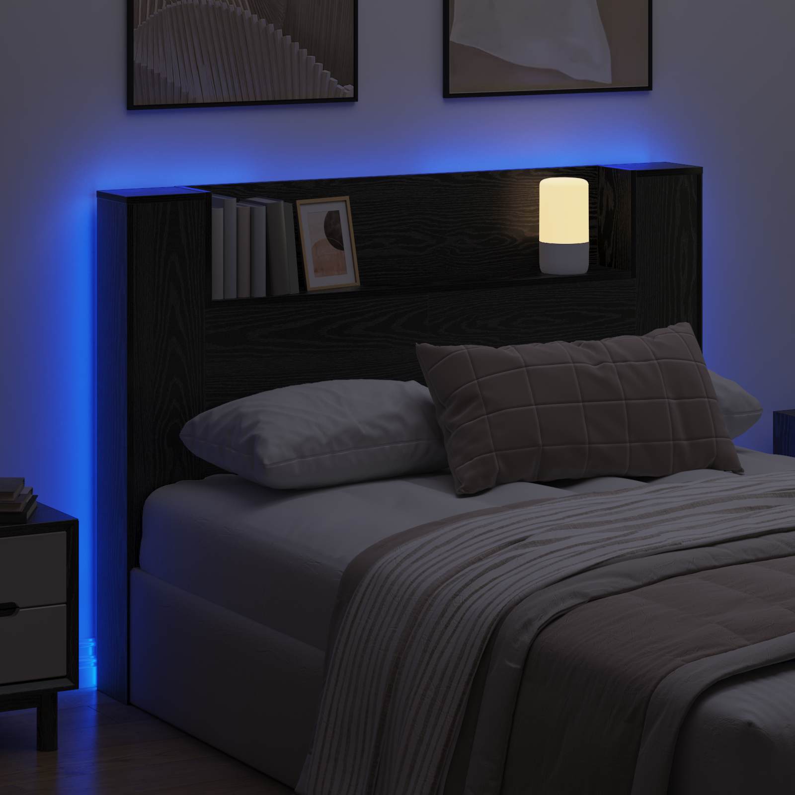 Hodegavlskap med LED med hylle Svart Eik 140 x 16,5 x 103,5 cm vidaXL