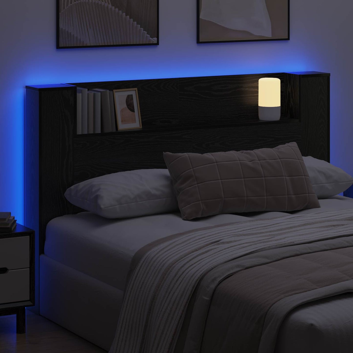 Hodegavlskap med LED med hylle Svart Eik 160 x 16,5 x 103,5 cm