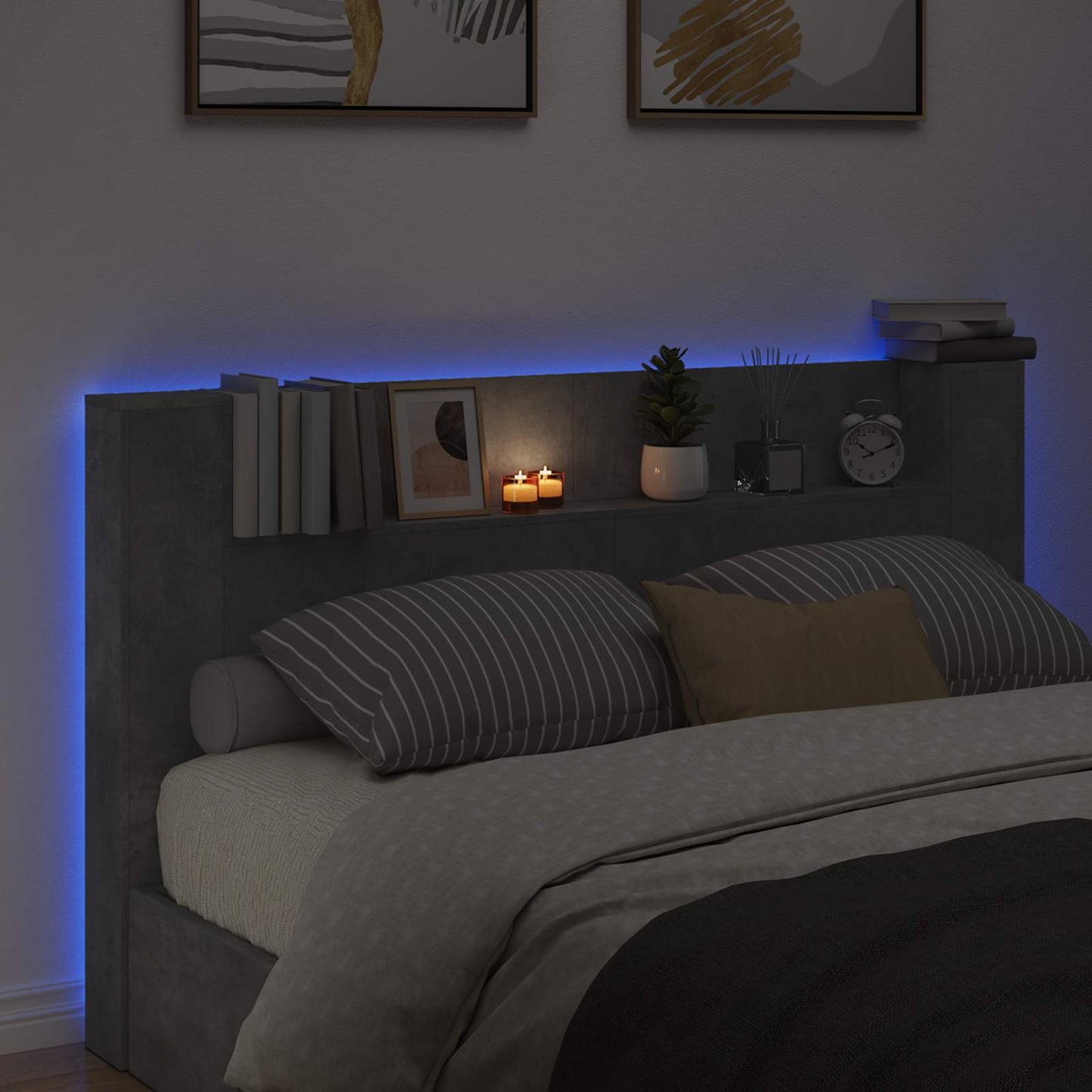 Hodegavlskap med LED med hylle Betong 180 x 16,5 x 103,5 cm vidaXL