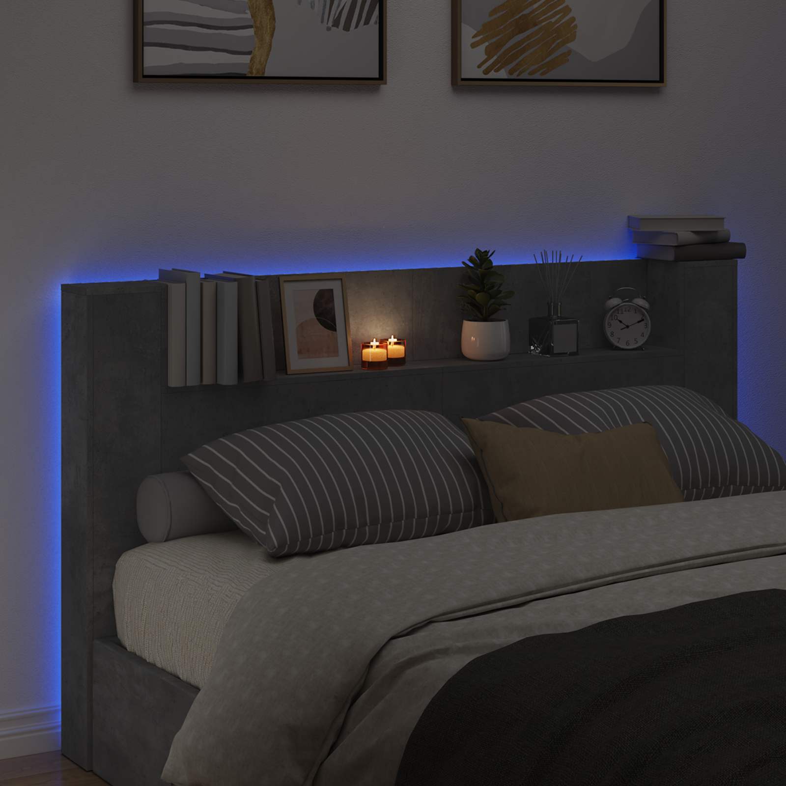 Hodegavlskap med LED med hylle Betong 180 x 16,5 x 103,5 cm vidaXL