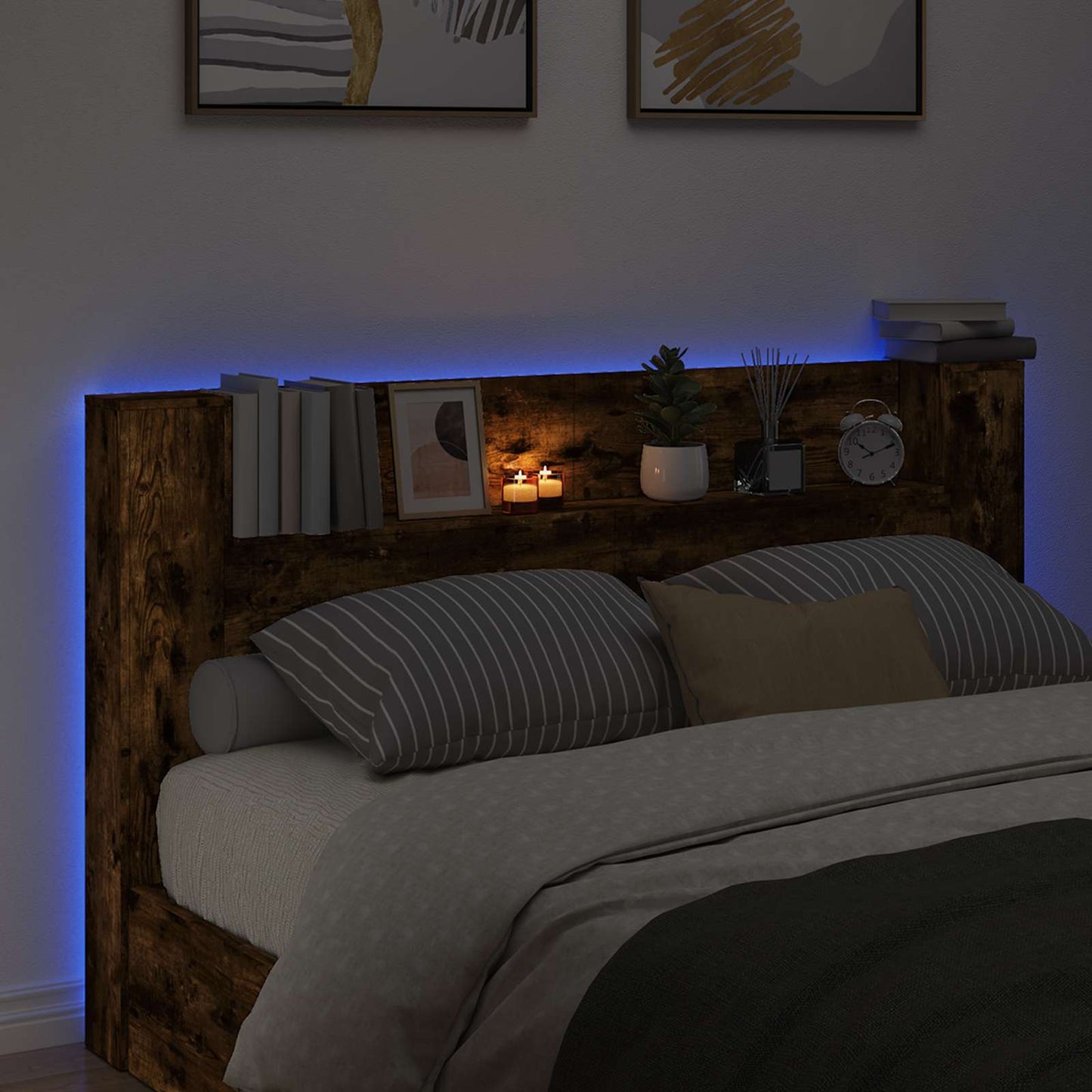 Hodegavlskap med LED med hylle Røkt Eik 180 x 16,5 x 103,5 cm