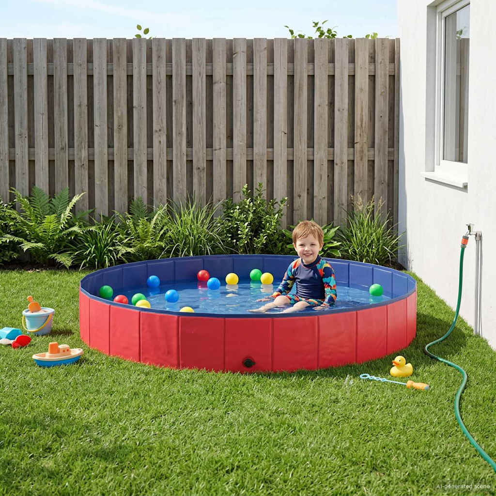 Barnas Svømmebasseng Rød Ø200 x 30 cm Tykk PVC og Ingeniørtre