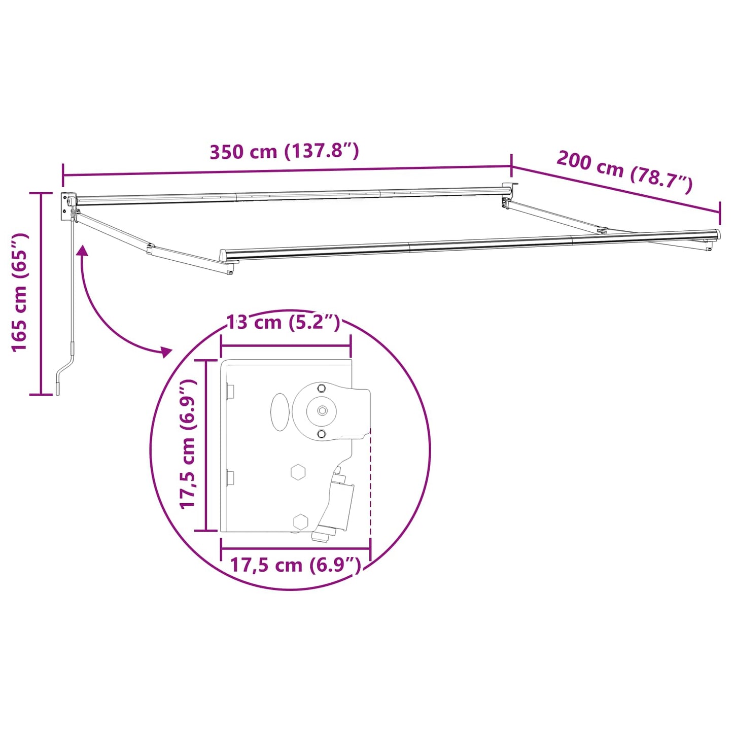 Uttrekkbar markise Beige 3,5 x 2 m 100% polyester og aluminium