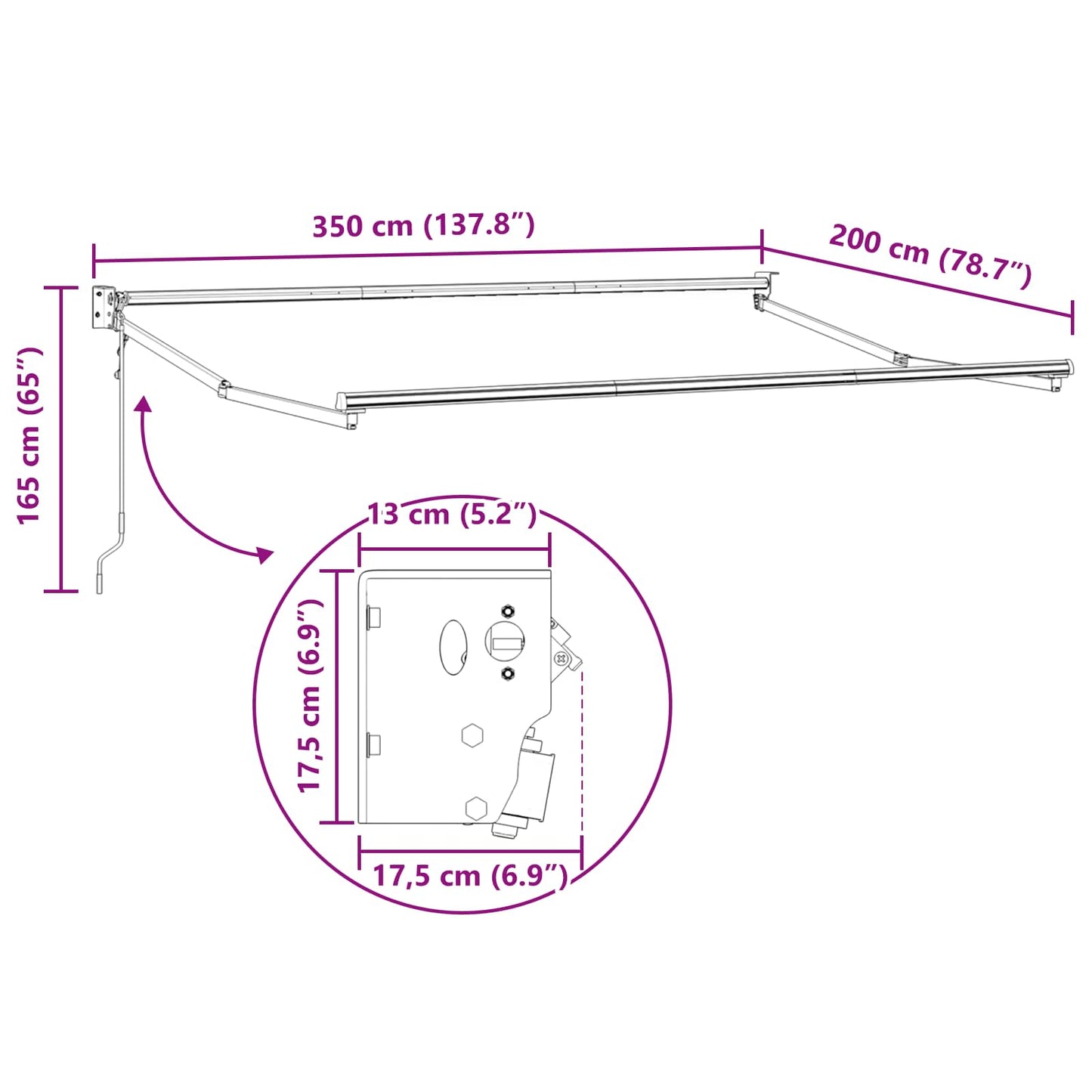 Uttrekkbar markise Beige 3,5 x 2 m Polyester og Metall