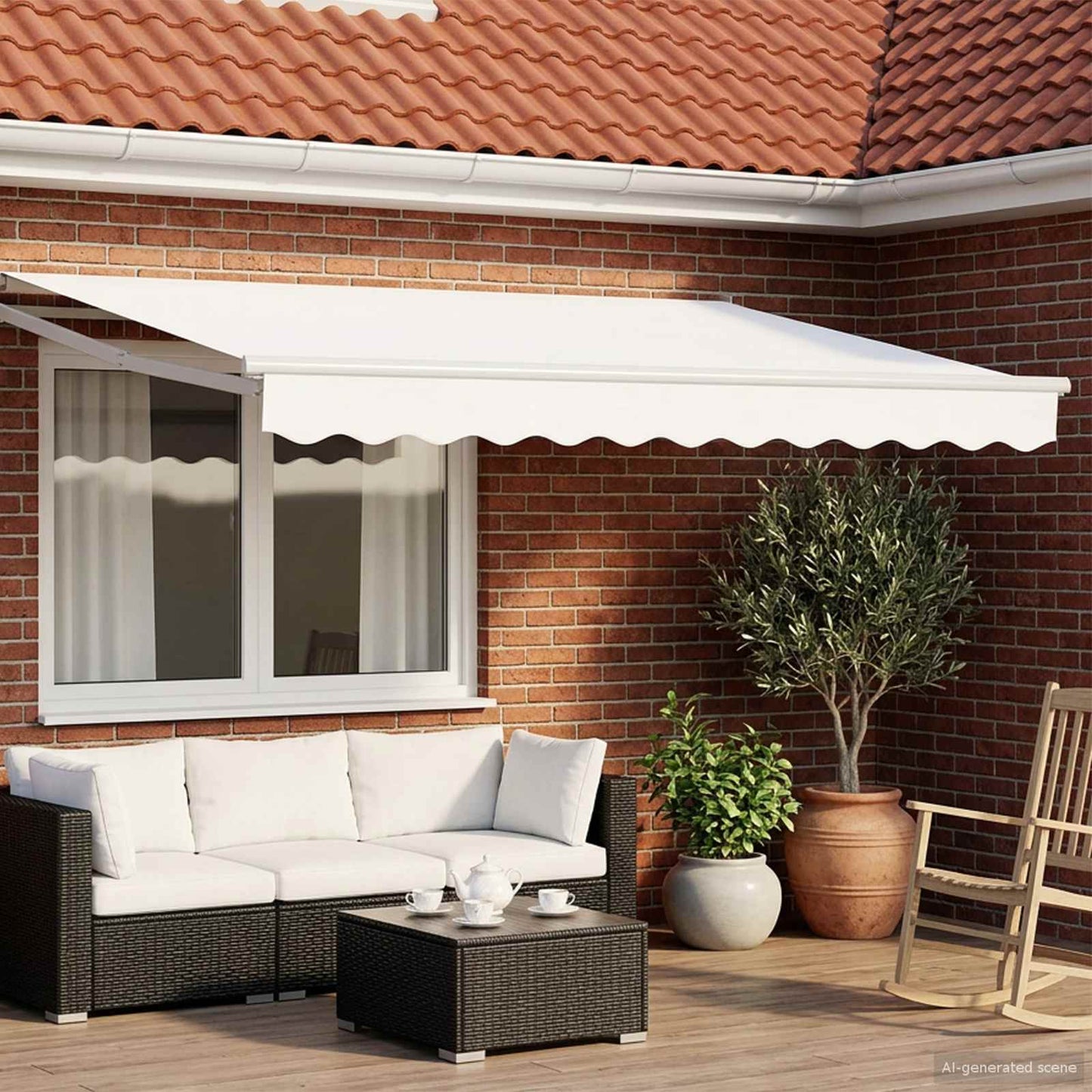 Manuell utvidbar markise med LED-lamper Hvit 3 x 2 m