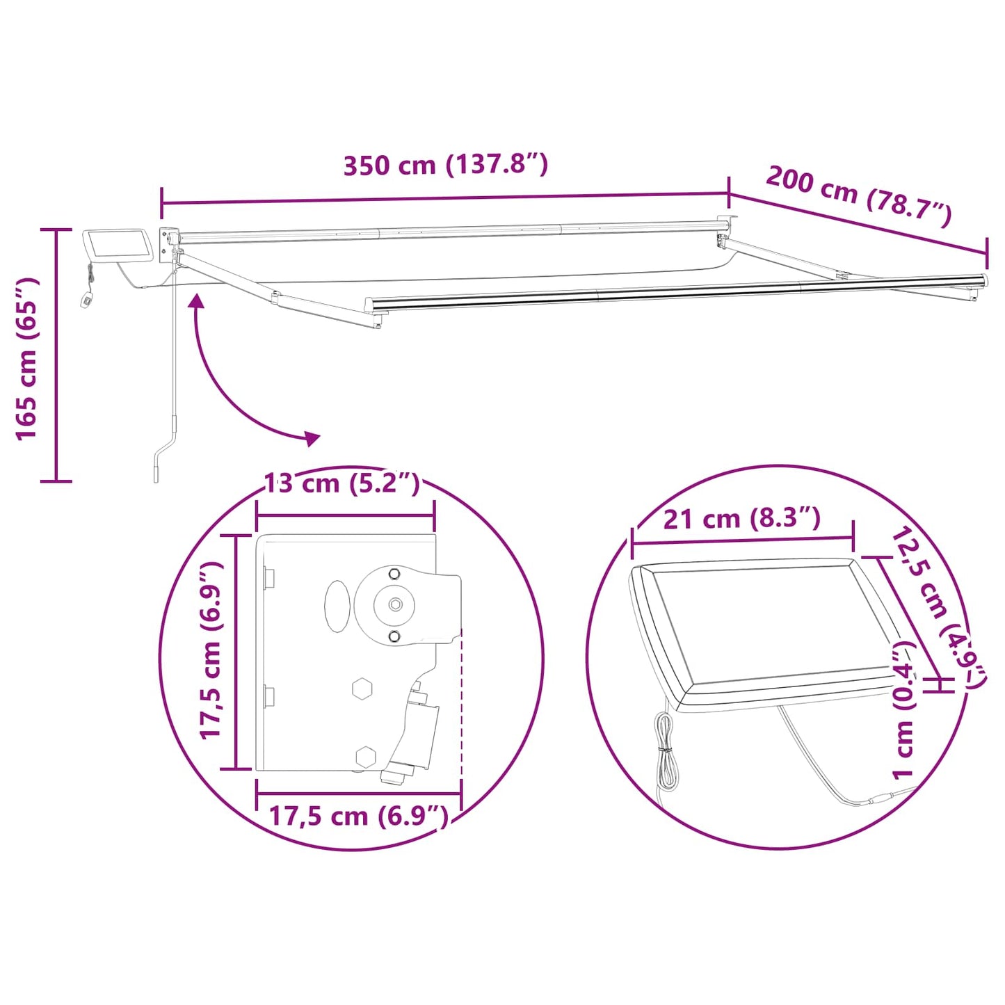 Manuell utvidbar markise med LED-lamper Krem og hvit 3,5 x 2 m