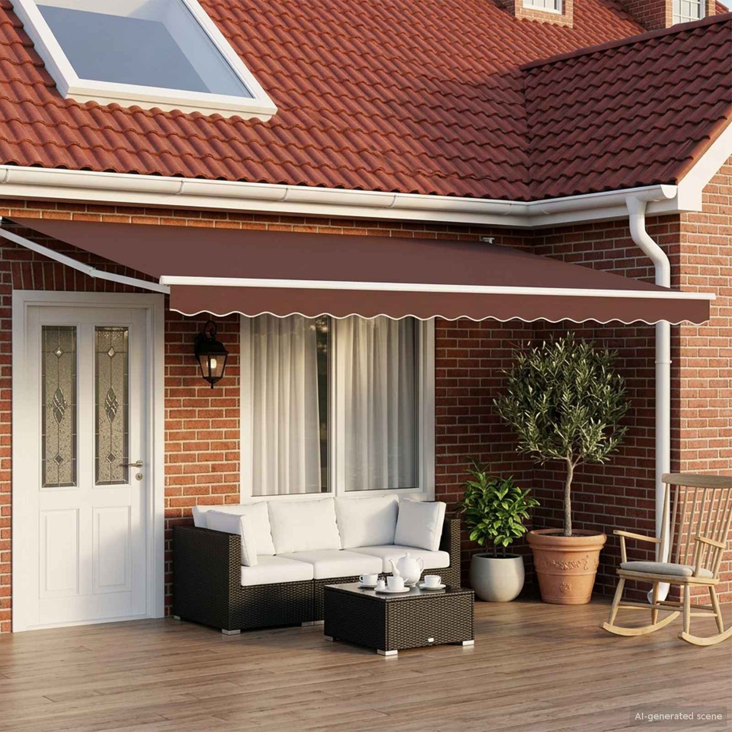 Manuell utvidbar markise med LED-lamper Brun og hvit 4 x 2 m