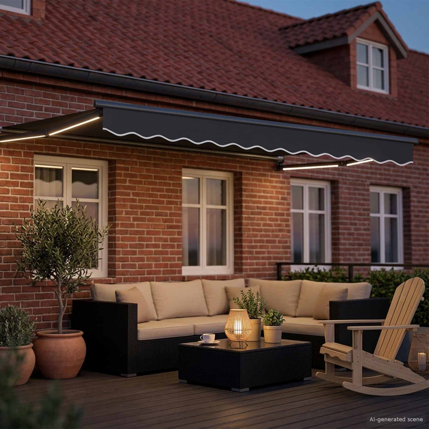Manuell utvidbar markise med LED-lamper Antrasitt 3,5 x 2 m
