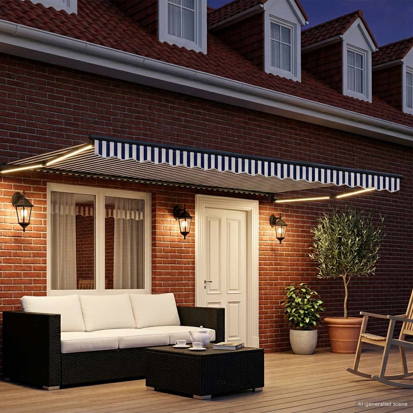 Manuell utvidbar markise med LED-lamper 4 × 3 m