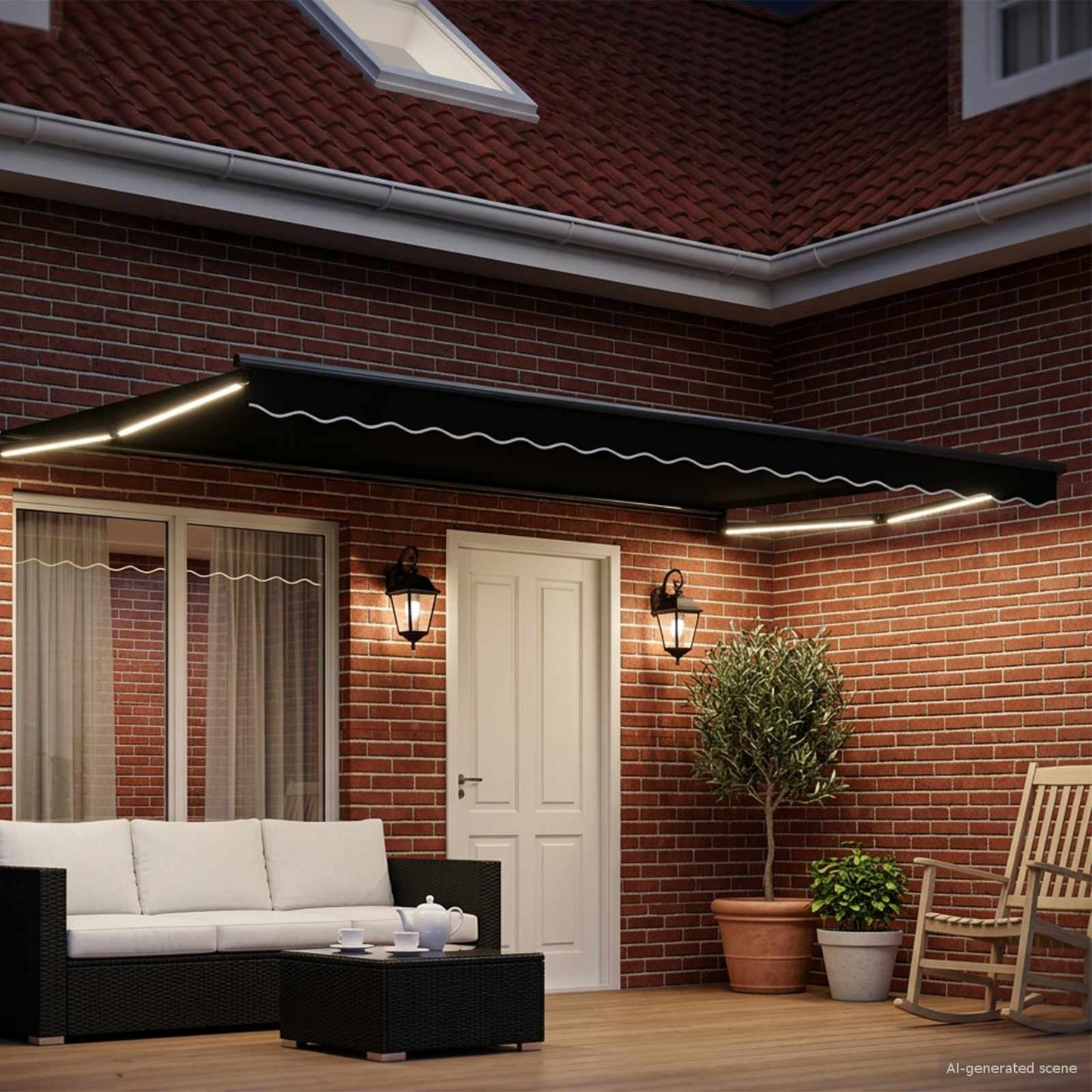 Manuell utvidbar markise med LED-lamper 4 × 3 m
