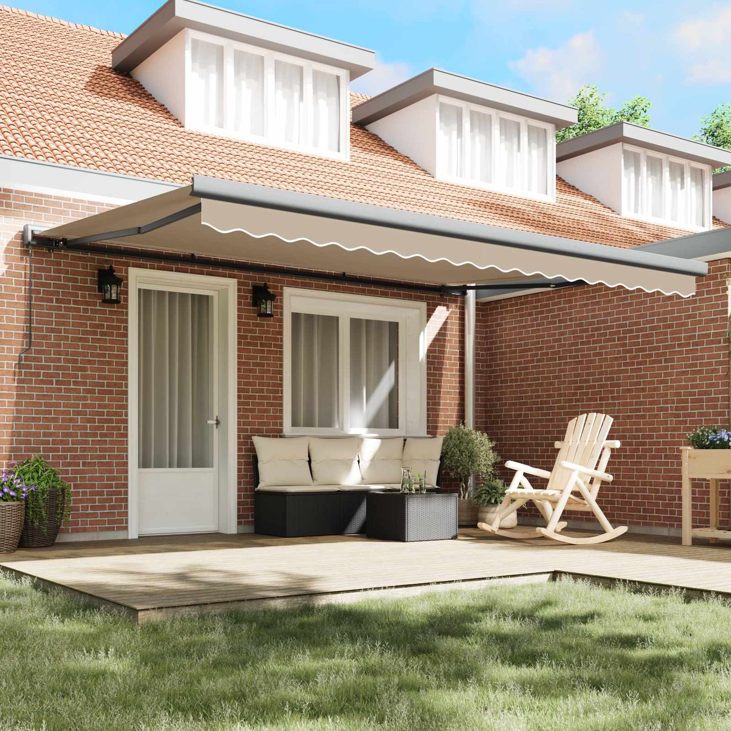 Innvendbar Markise Beige 4 × 3 m Lær og aluminium