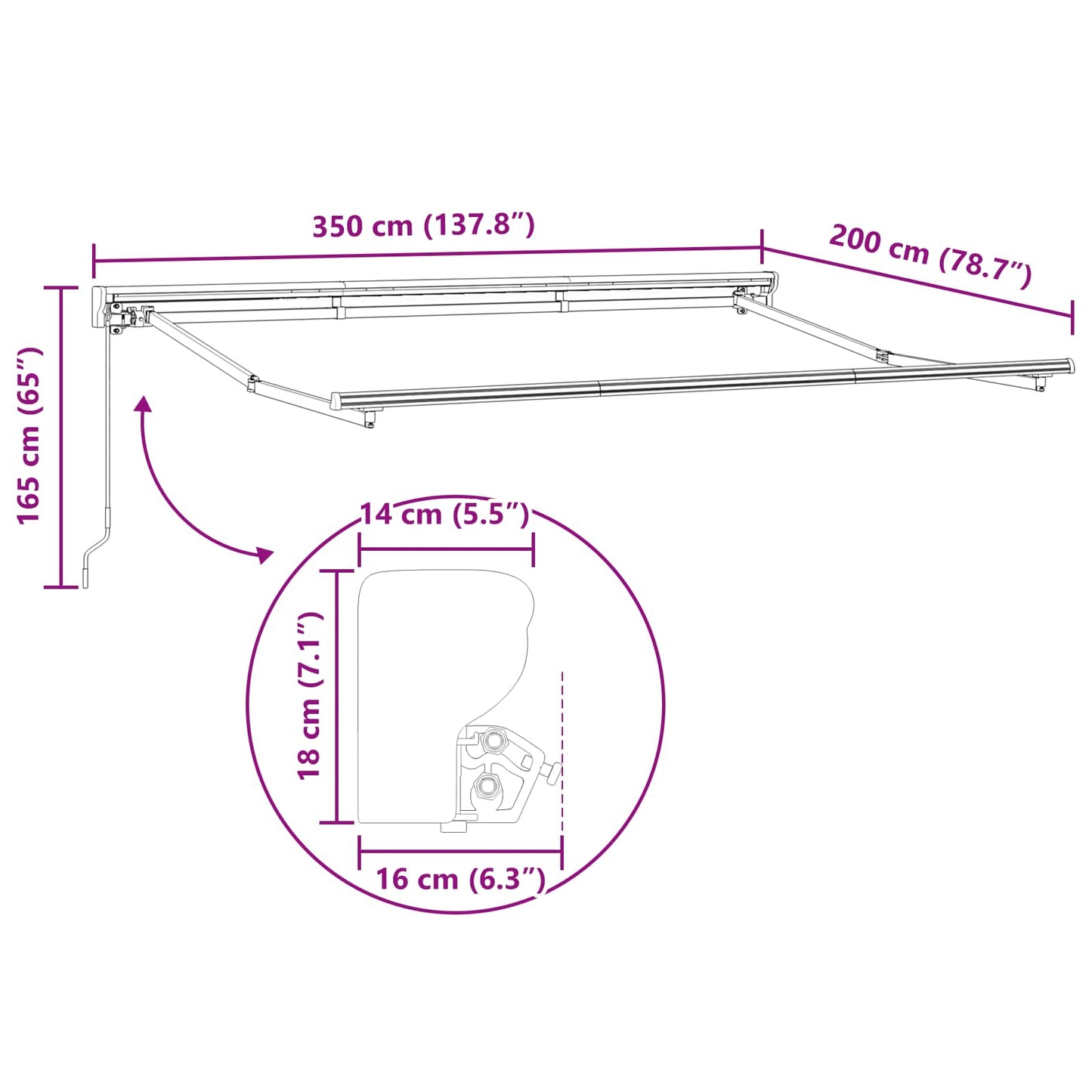 Manuell utskiftbar markise Beige 3,5 x 2 m