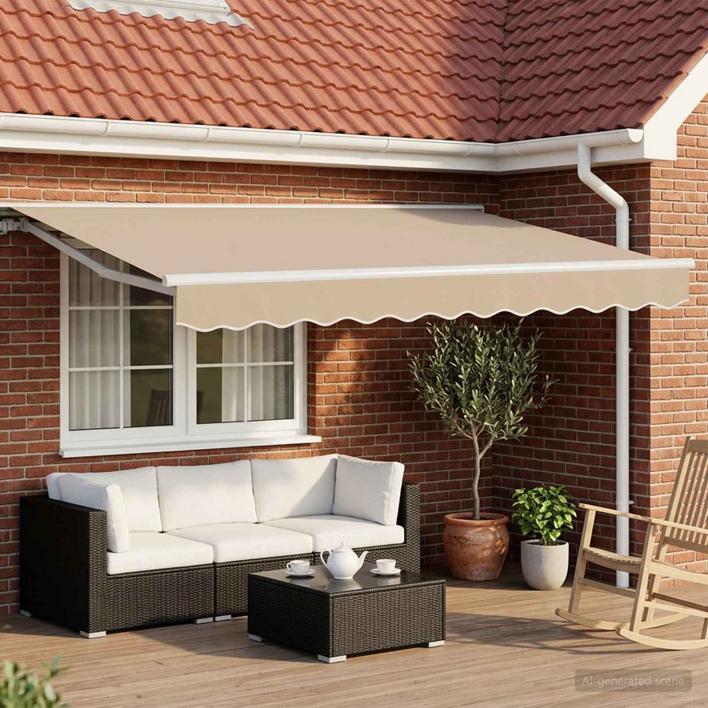 Manuell markiseramme med LEDs Beige og Hvit 3,5 x 2 m