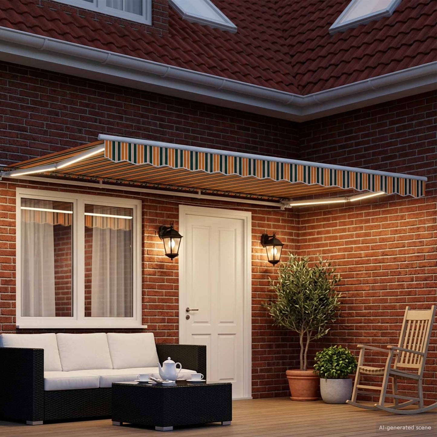 Manuell markiseramme med LEDs Grønn, Gul, Hvit 4 × 3 m