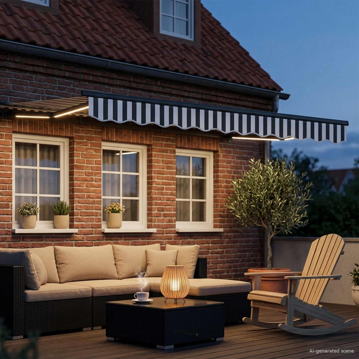 Manuell markiseramme med LEDs Antrasitt og Hvit 3 x 2 m