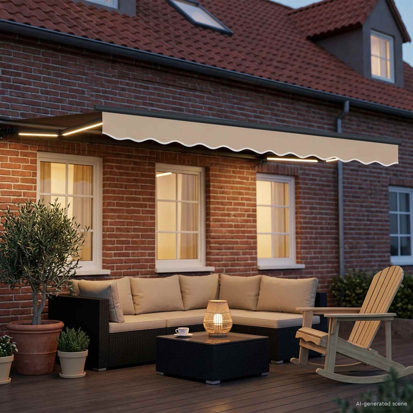 Manuell markiseramme med LEDs Beige og Antrasitt 3,5 x 2 m