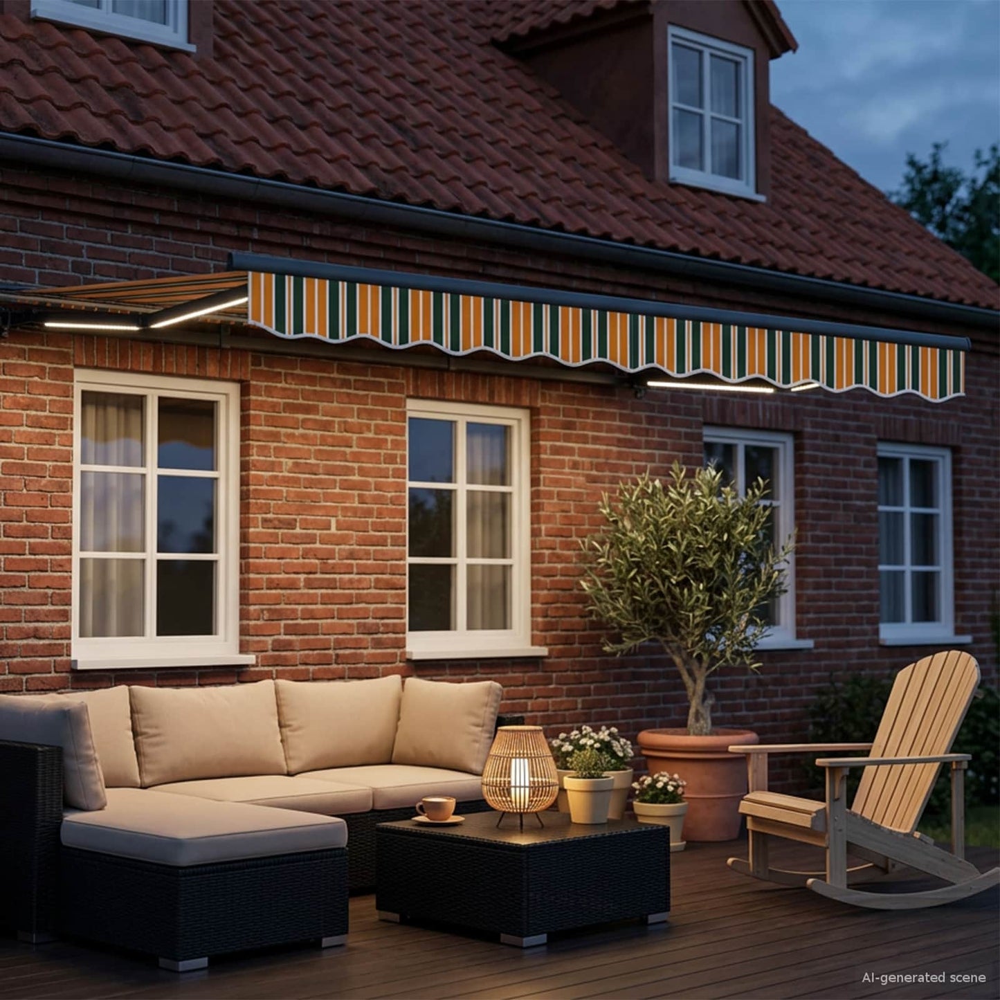 Manuell markiseramme med LEDs Grønn, Gul, Antrasitt 3,5 x 2,5 m