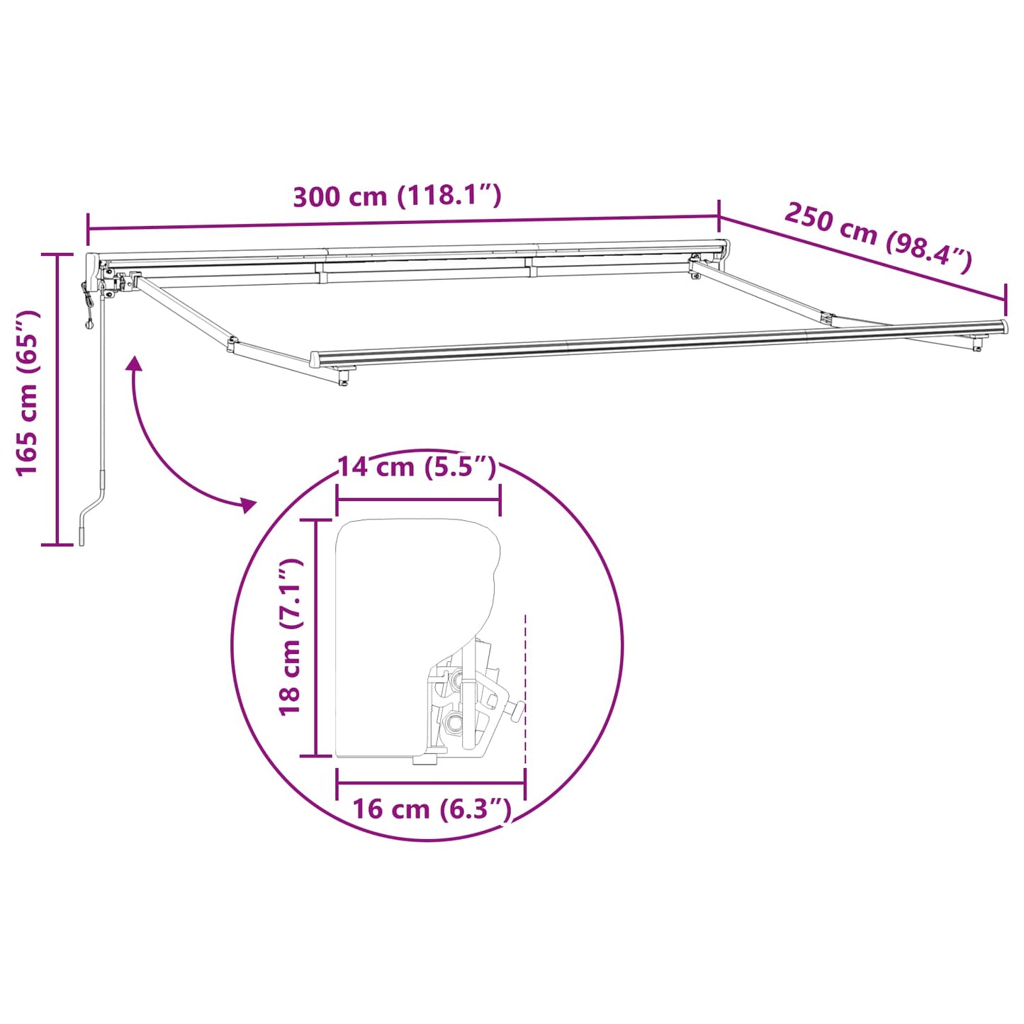 Elektrisk Utrekkbar Markise Hvit 3 x 2,5 m