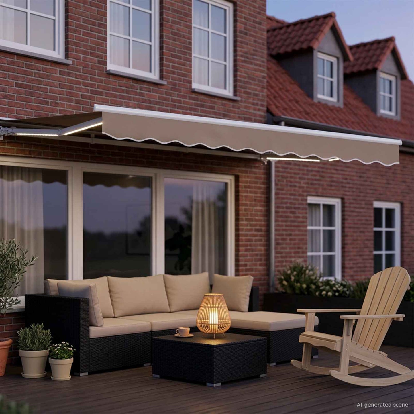 Elektrisk Utrekkbar Markise Beige og Hvit 3,5 x 2 m
