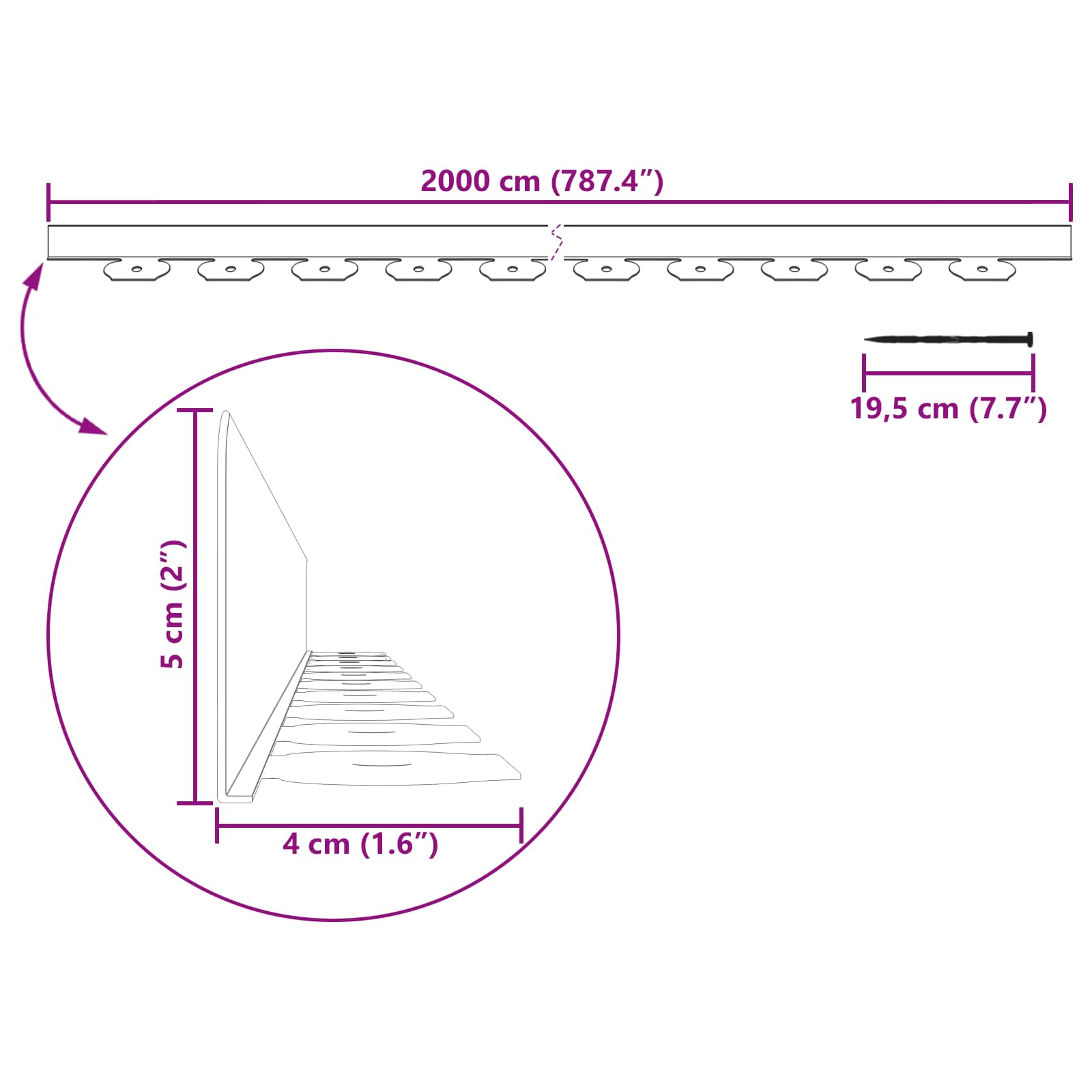 Plenkanter Svart 2000 x 4 x 5 cm Plast vidaXL