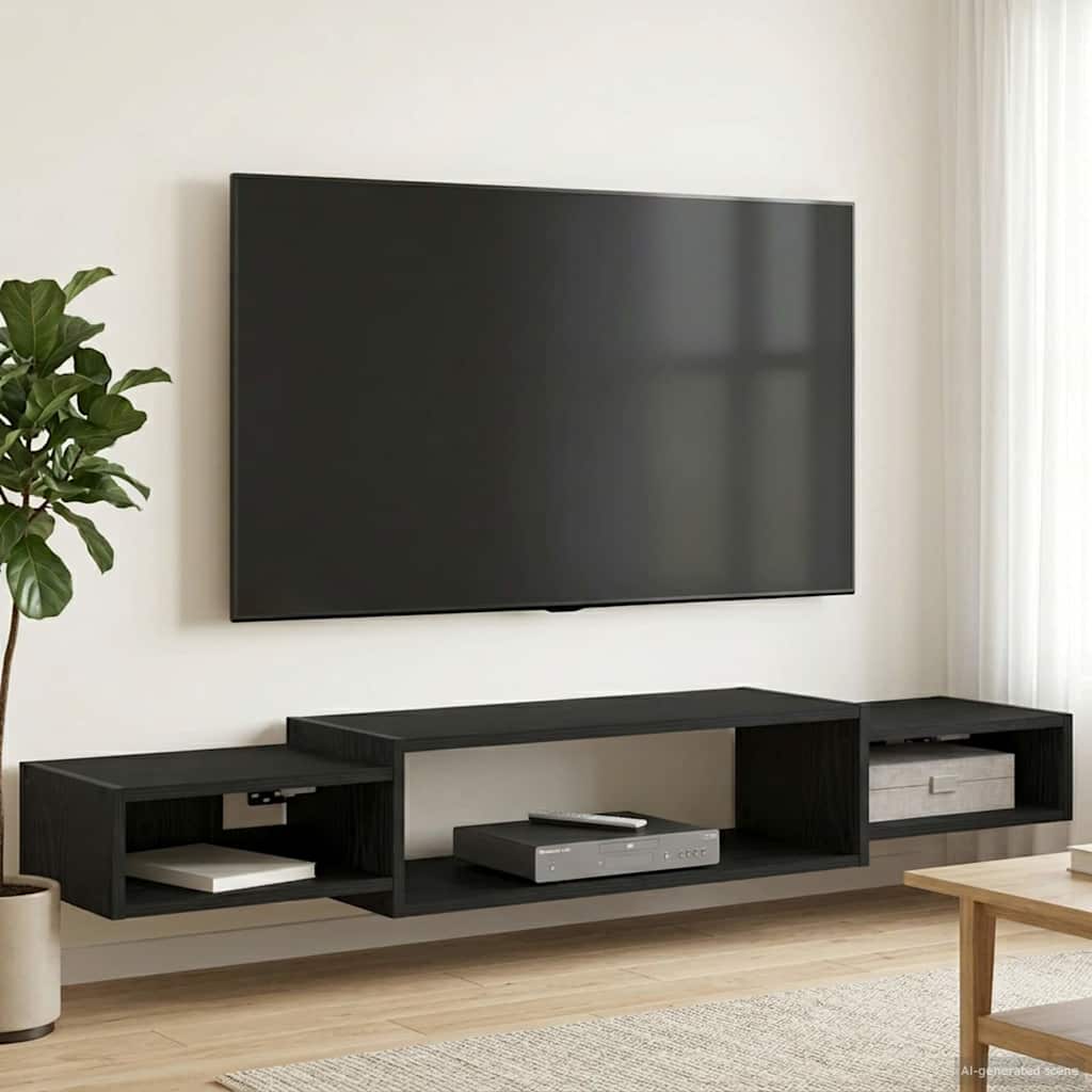 Vegghengt TV-skap Veggmontert Svart eik 140 x 28 x 21 cm
