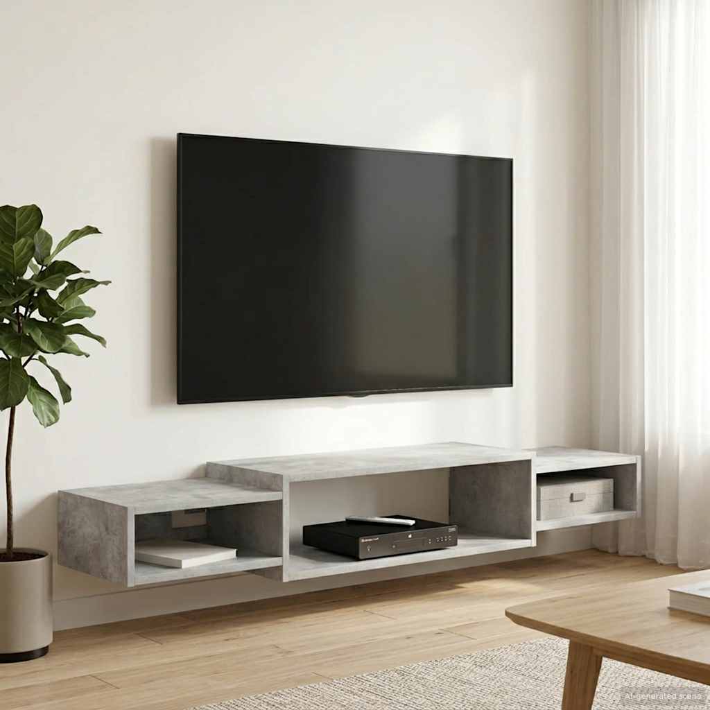 Vegghengt TV-skap Veggmontert Betonggrå 140 x 28 x 21 cm