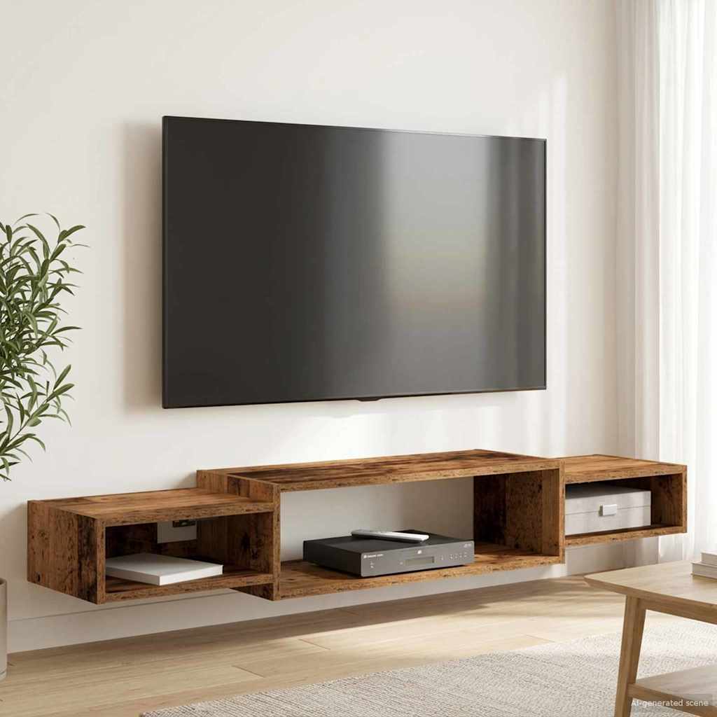 Vegghengt TV-skap Veggmontert Gammelt tre 140 x 28 x 21 cm