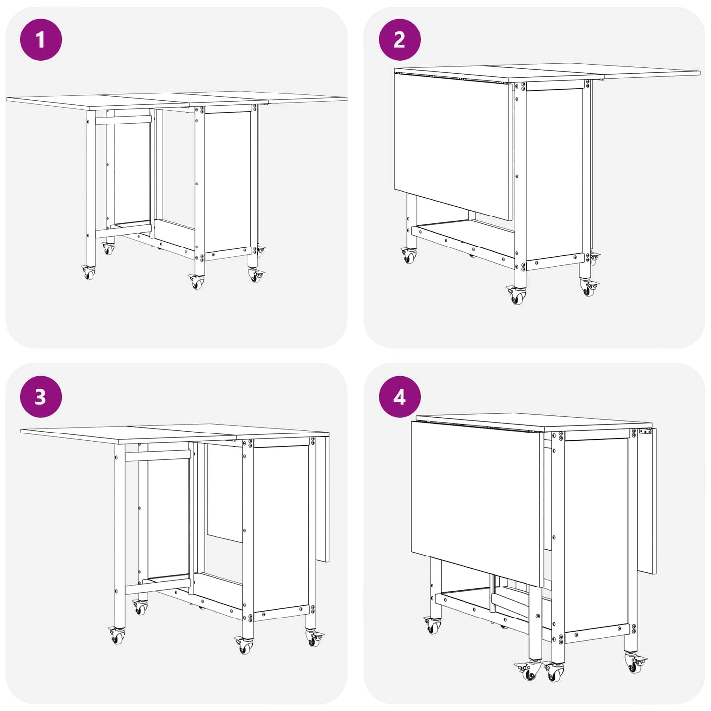 Sammenleggbart spisebord med hjul 130 x 80 x 76,5 cm stål PB