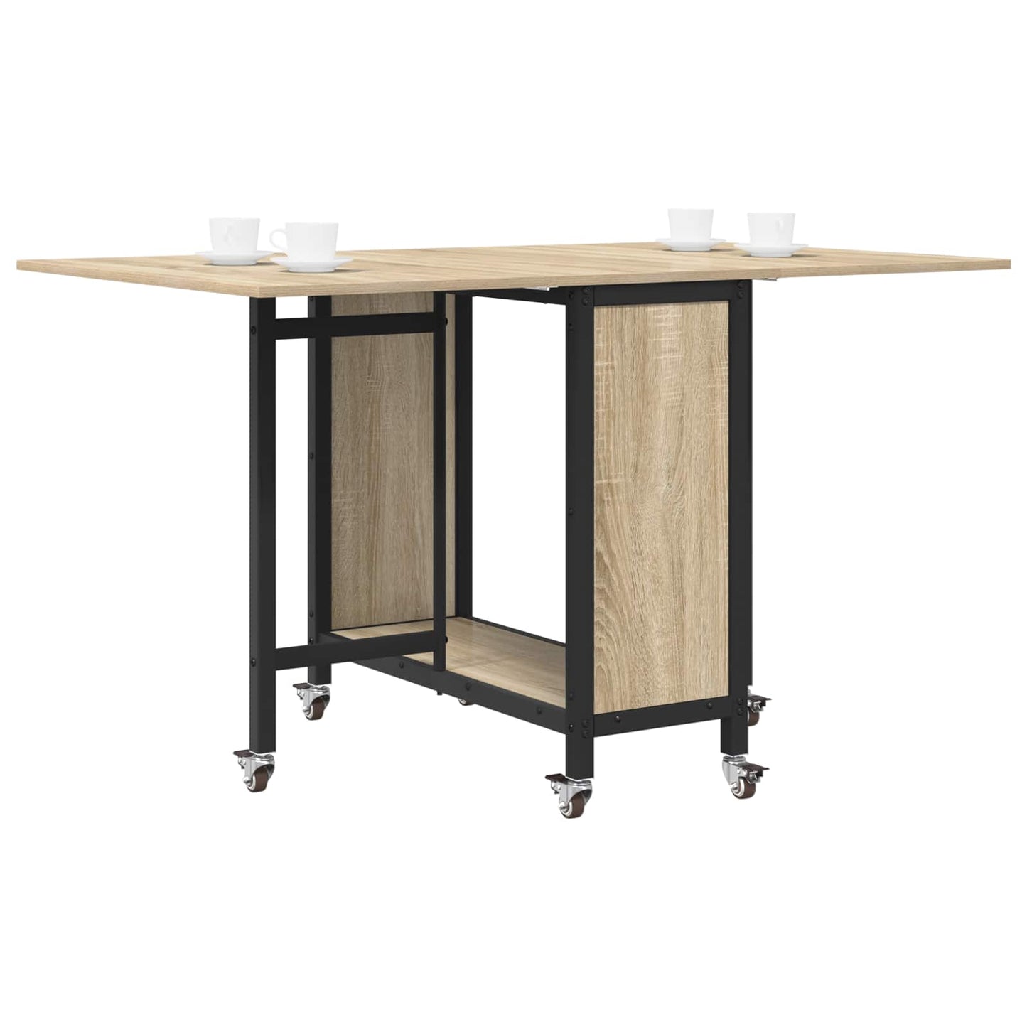 Sammenleggbart spisebord med hjul 130 x 80 x 76,5 cm stål PB