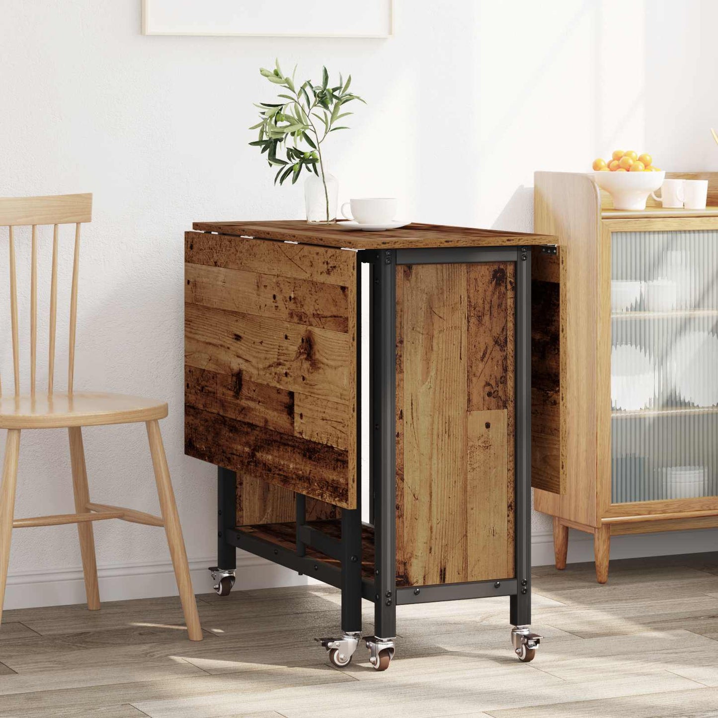 Sammenleggbart spisebord med hjul 130 x 80 x 76,5 cm stål PB