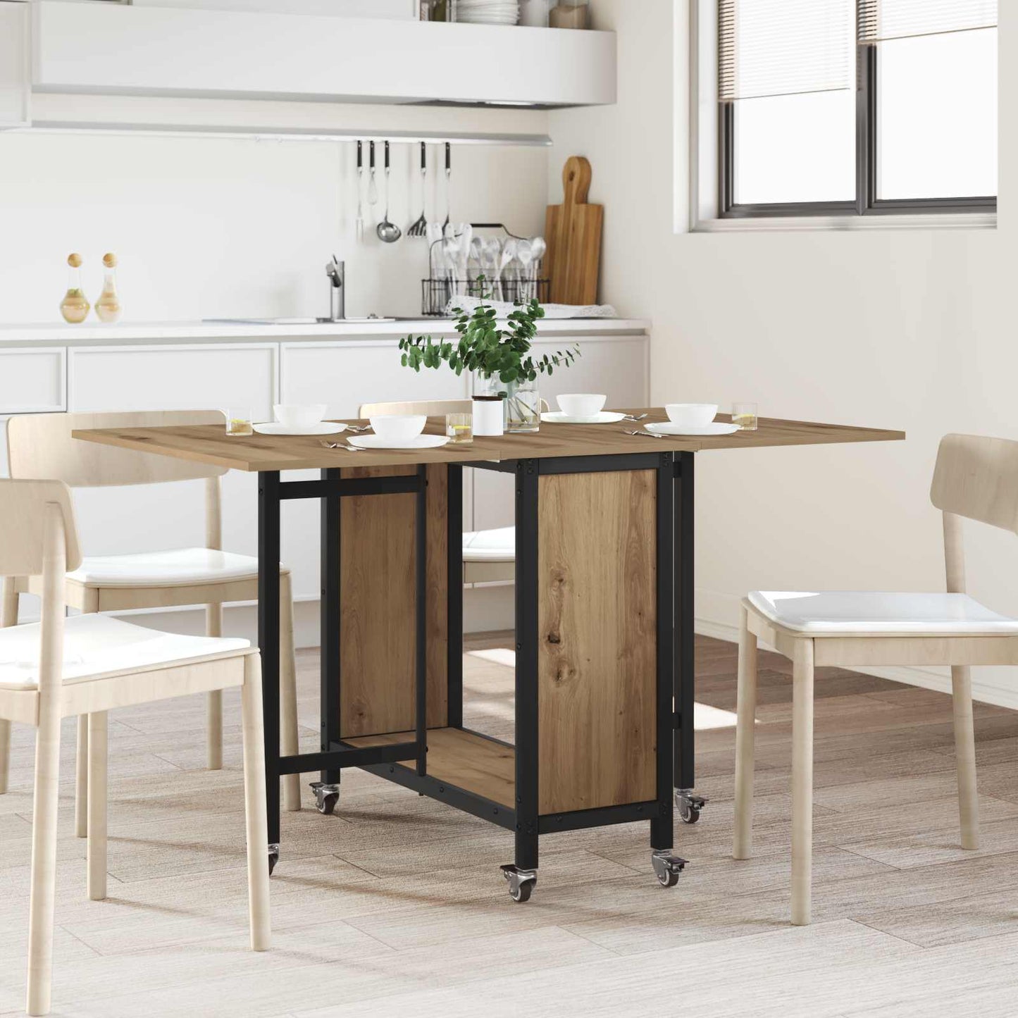Sammenleggbart spisebord med hjul 130 x 80 x 76,5 cm stål PB