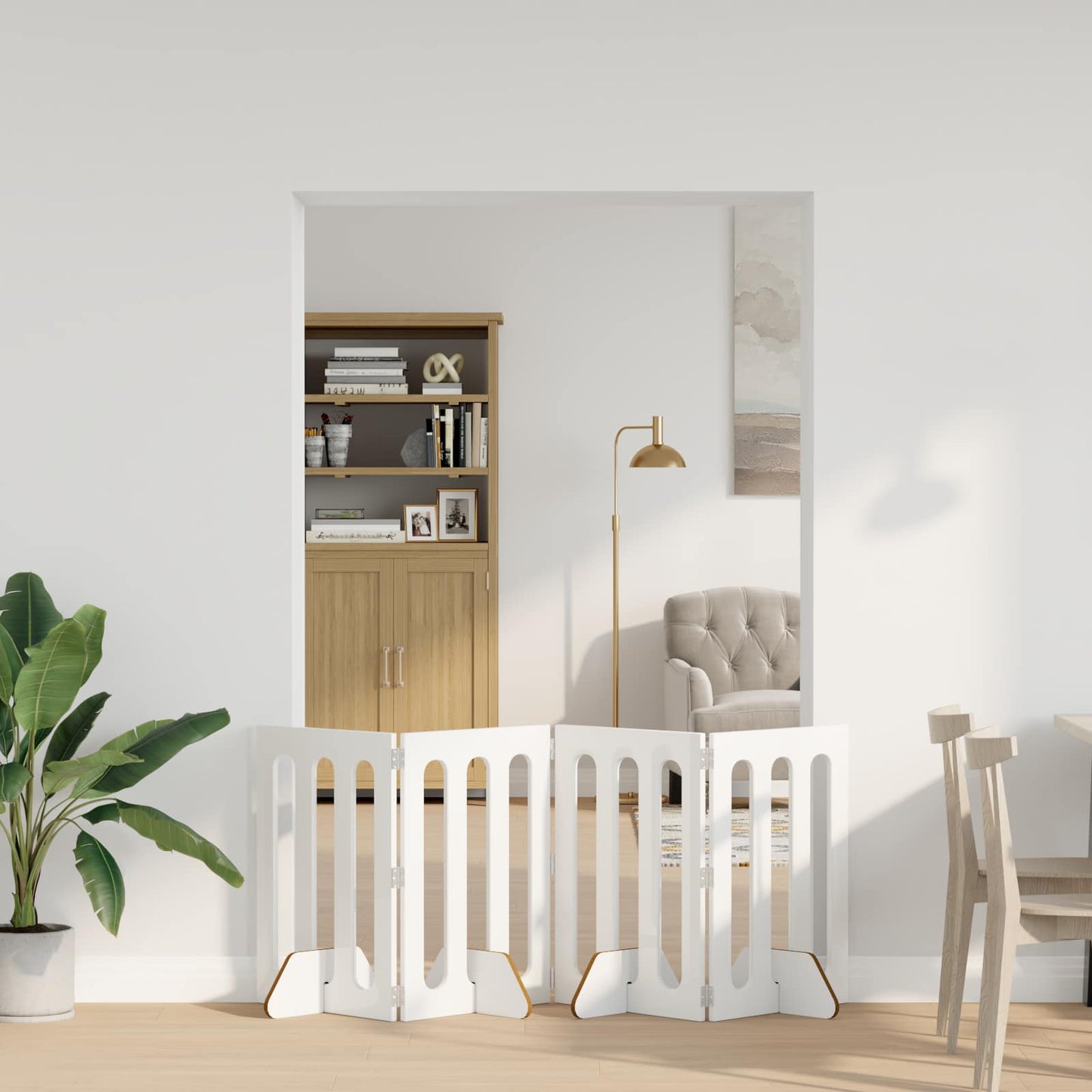Folding Pet Fence 4 pcs Høgglans Hvit 201 x 38 x 70 cm