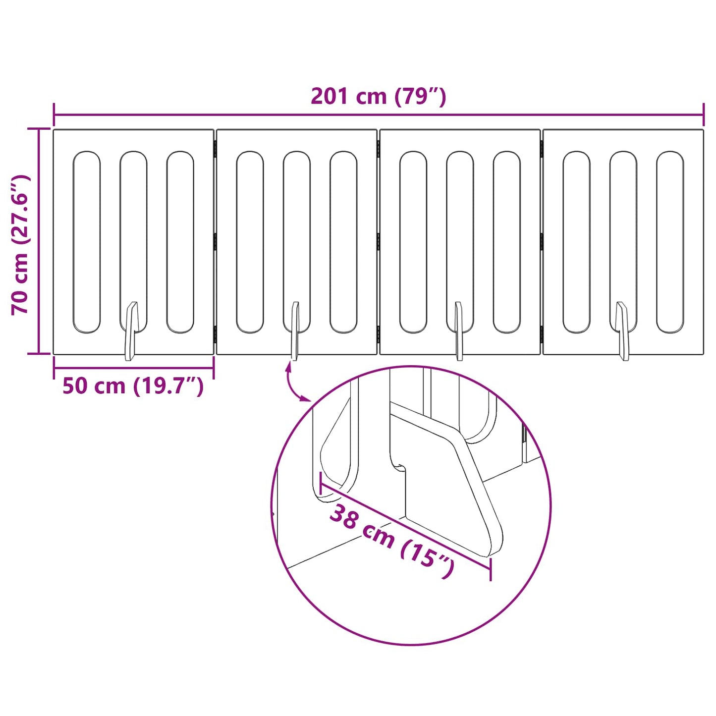 Folding Pet Fence 4 pcs Eiketre 201 x 38 x 70 cm Konstruert tre