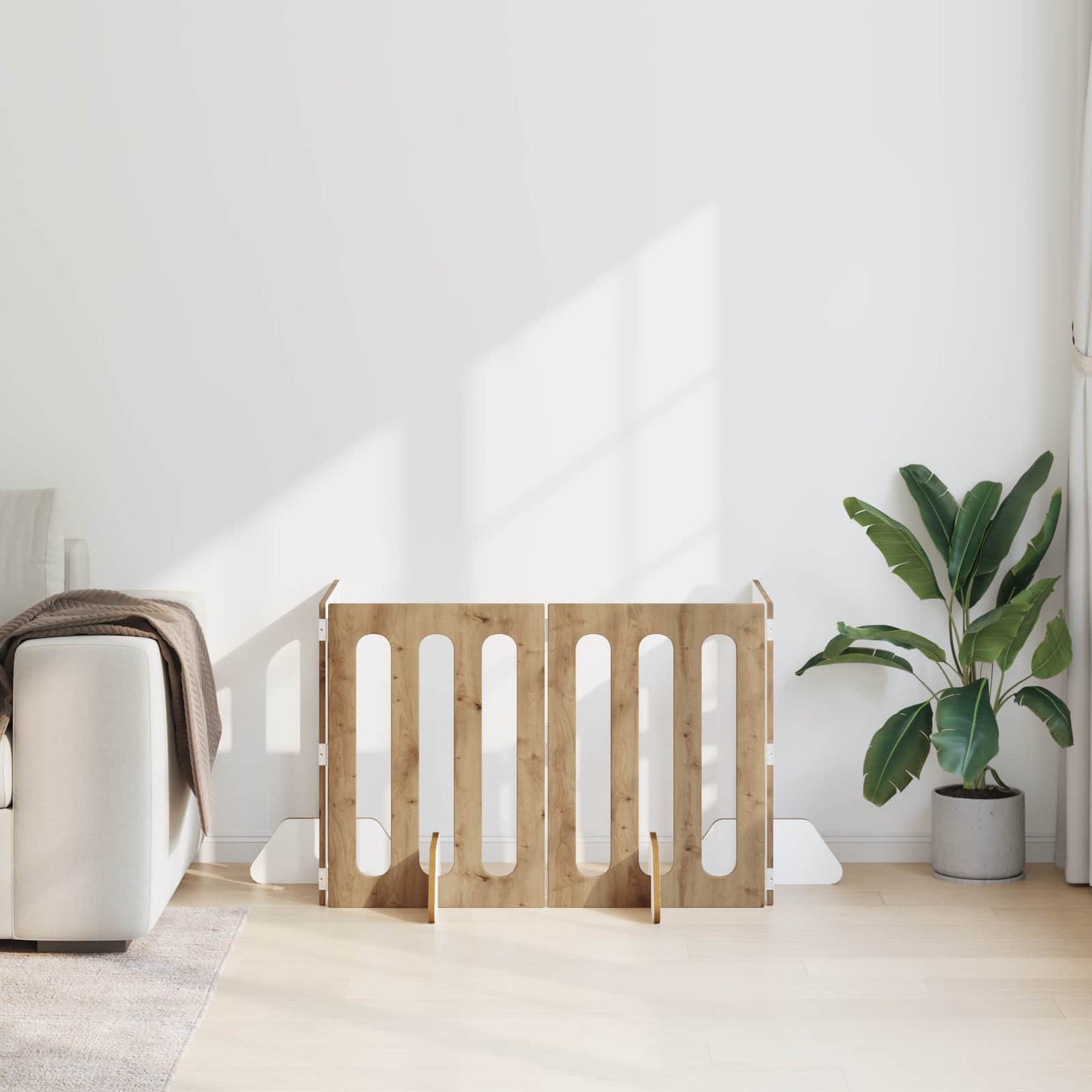 Folding Pet Fence 4 pcs Artisan Eik 201 x 38 x 70 cm