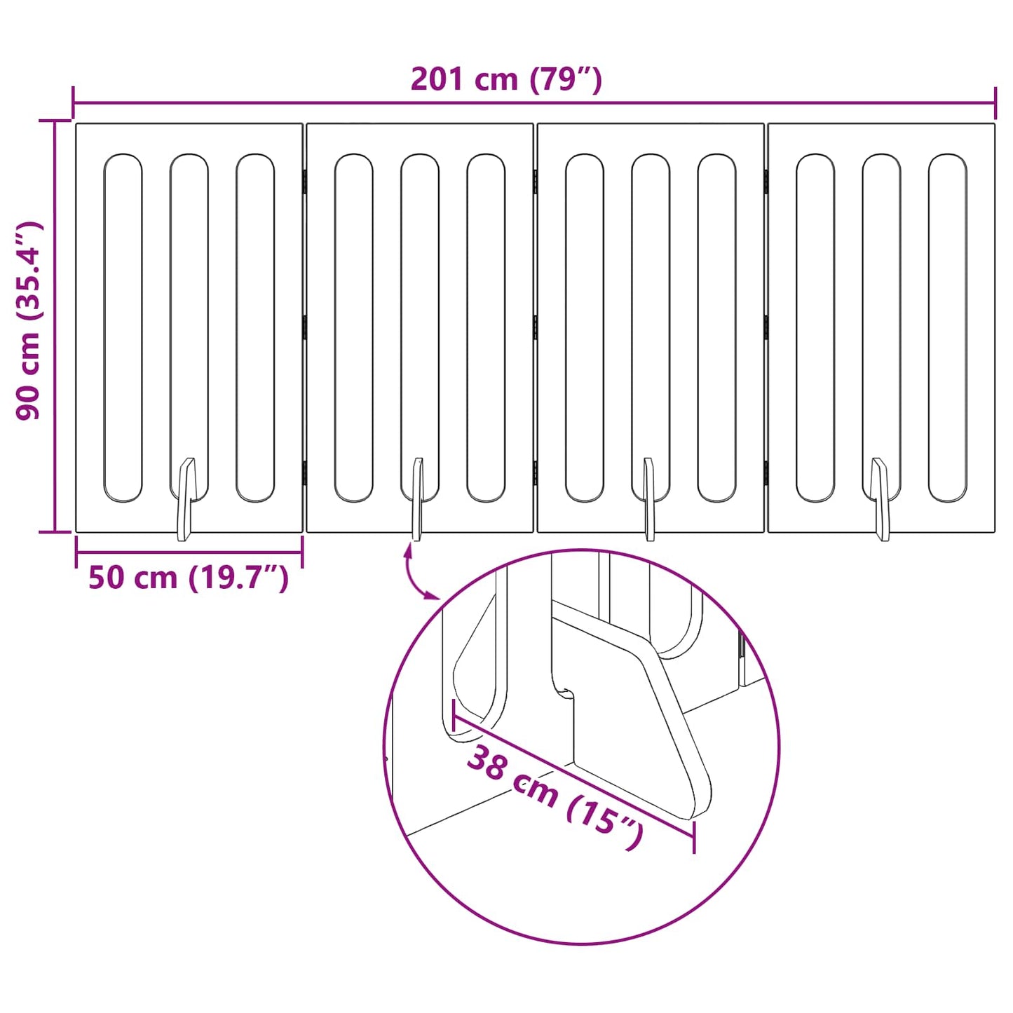 Folding Pet Fence 4 pcs Hvit 201 x 38 x 90 cm Konstruert tre vidaXL