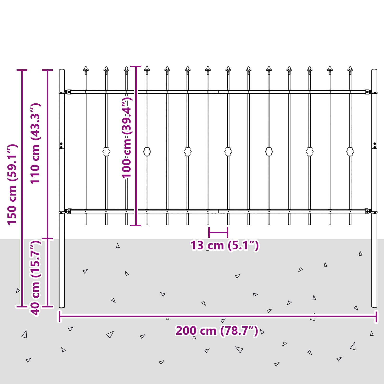 Spikertrekk Svart 200 x 150 cm Pulverlakkert stål vidaXL
