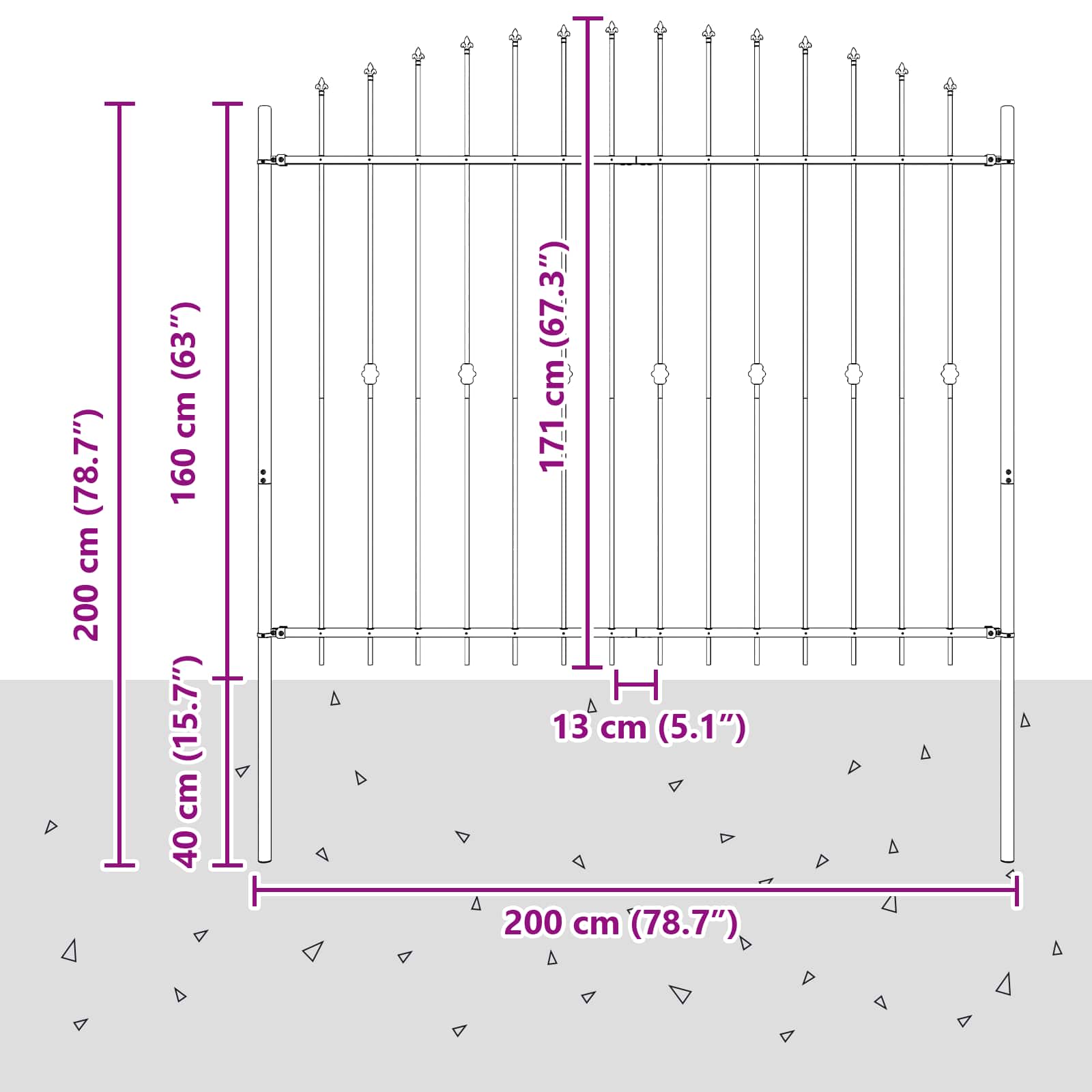 Spikertrekk Svart 200 x 200 cm Pulverlakkert stål vidaXL