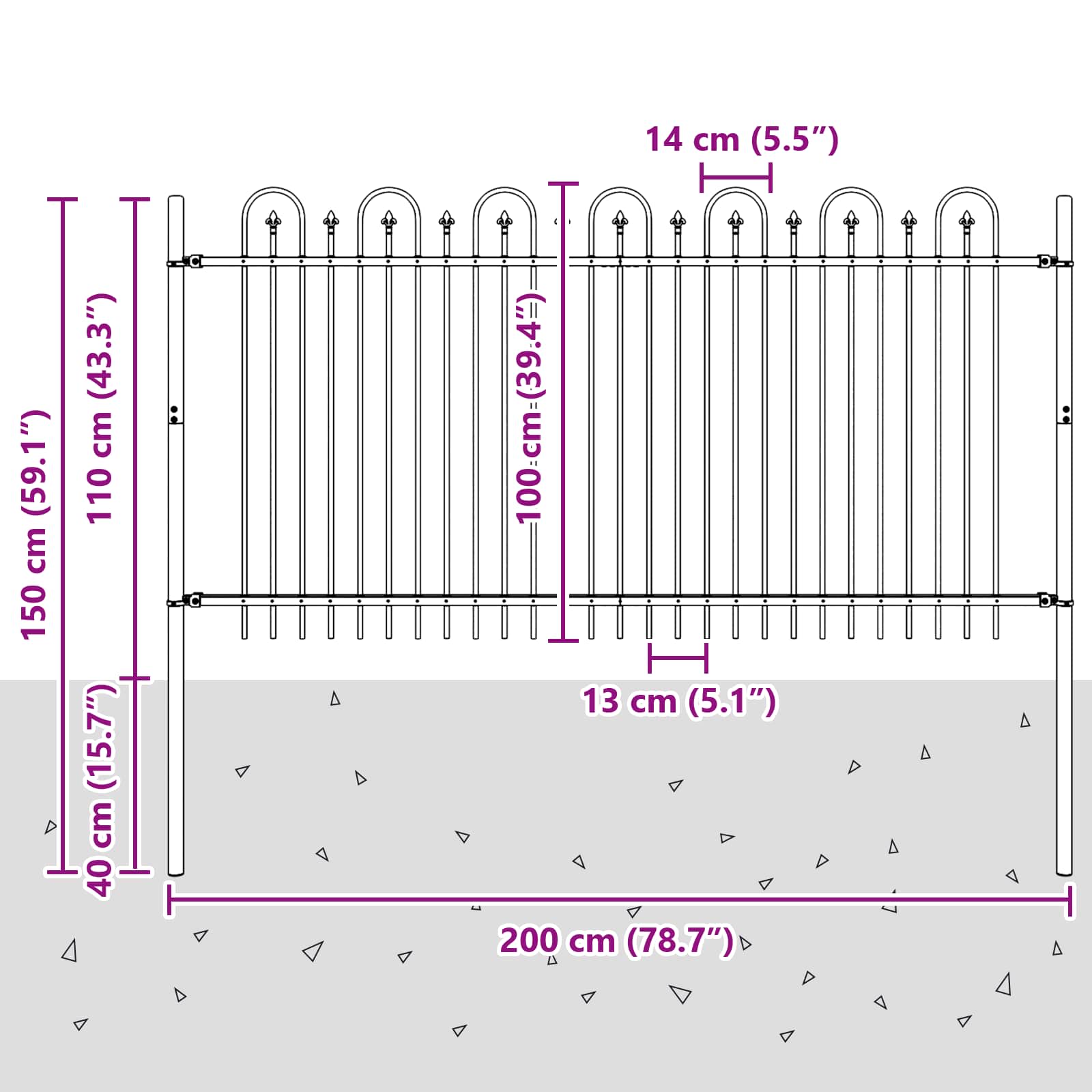 Spikertrekk Bueseger Svart 200 x 150 cm Pulverlakkert stål vidaXL