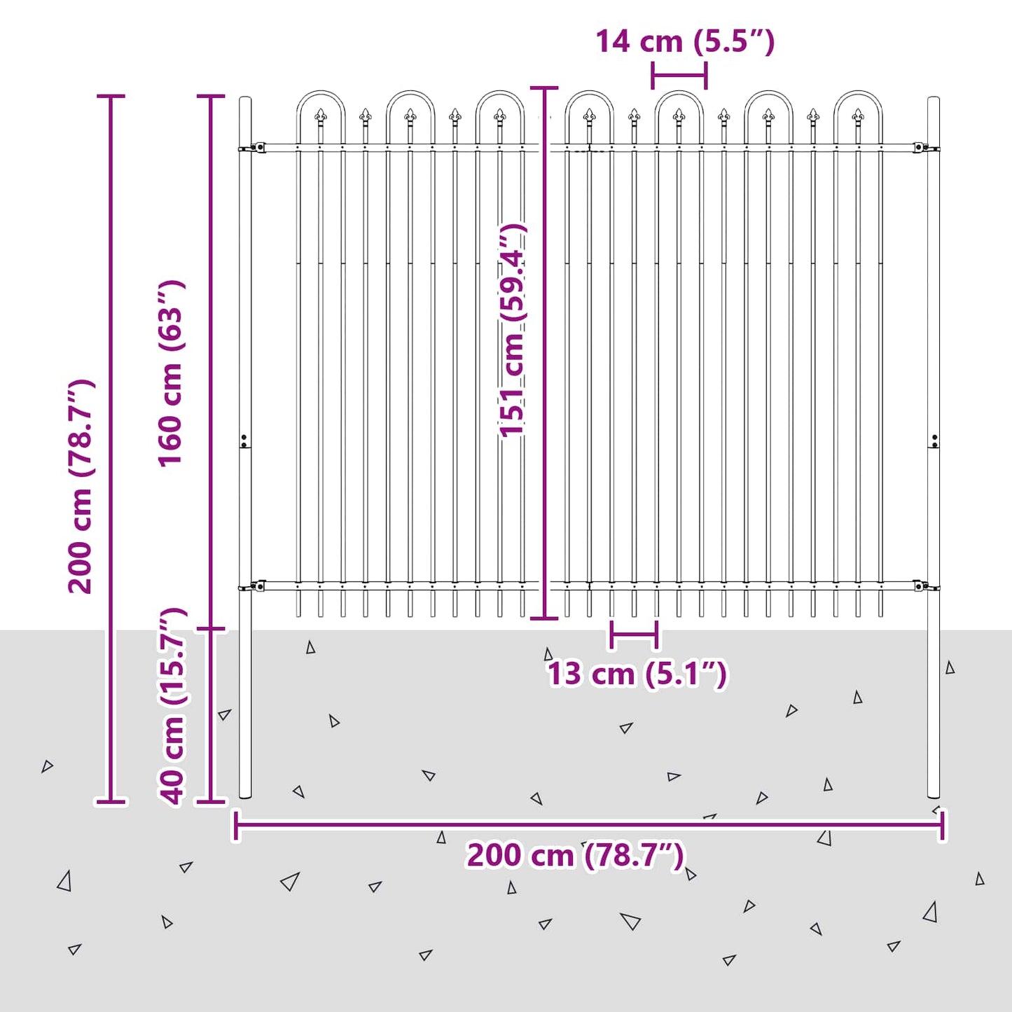 Spikertrekk Bueseger Svart 200 x 200 cm Pulverlakkert stål vidaXL