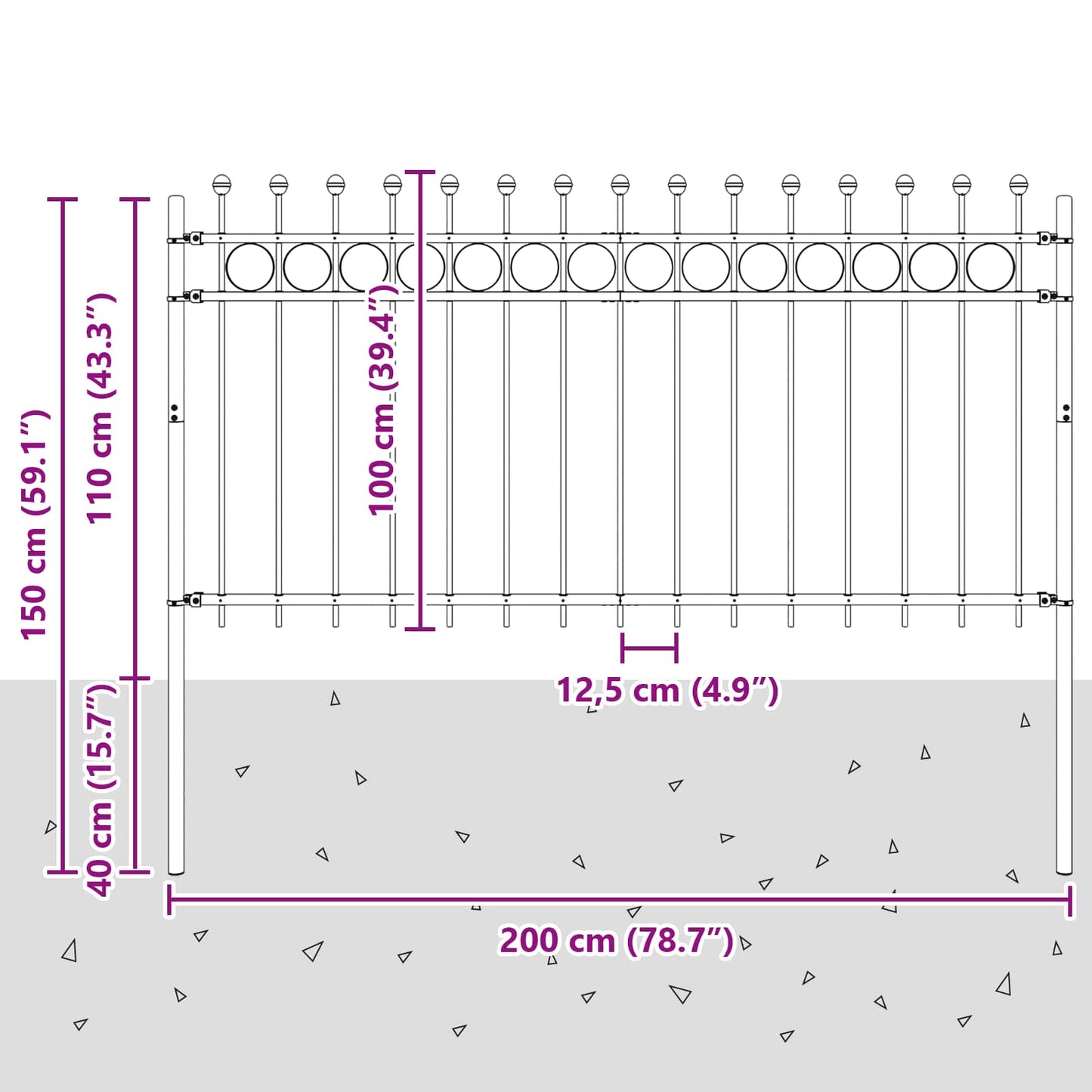 Ringgjerde Svart 200 x 150 cm Pulverlakkert stål vidaXL