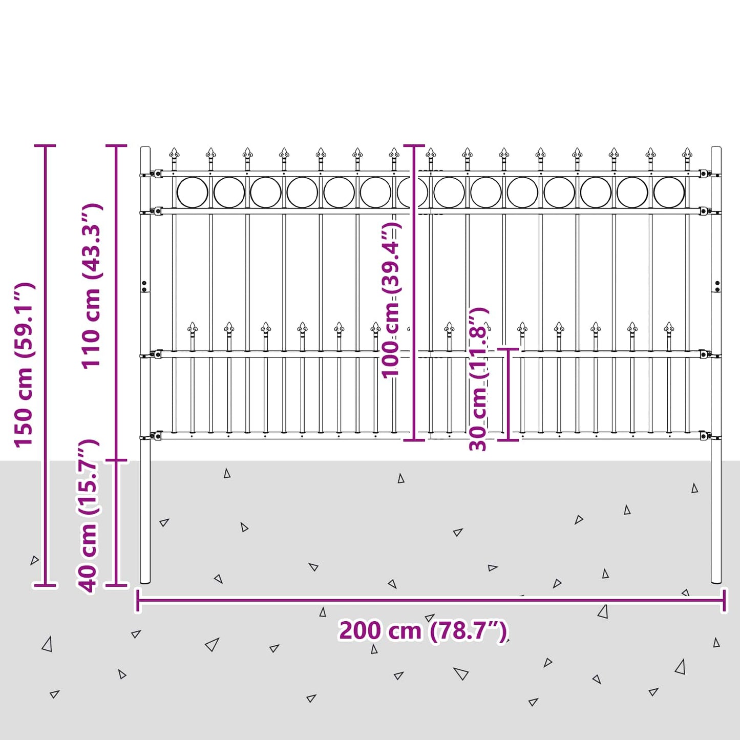 Spike Ring gjerde Svart 200 x 150 cm Pulverlakkert stål vidaXL