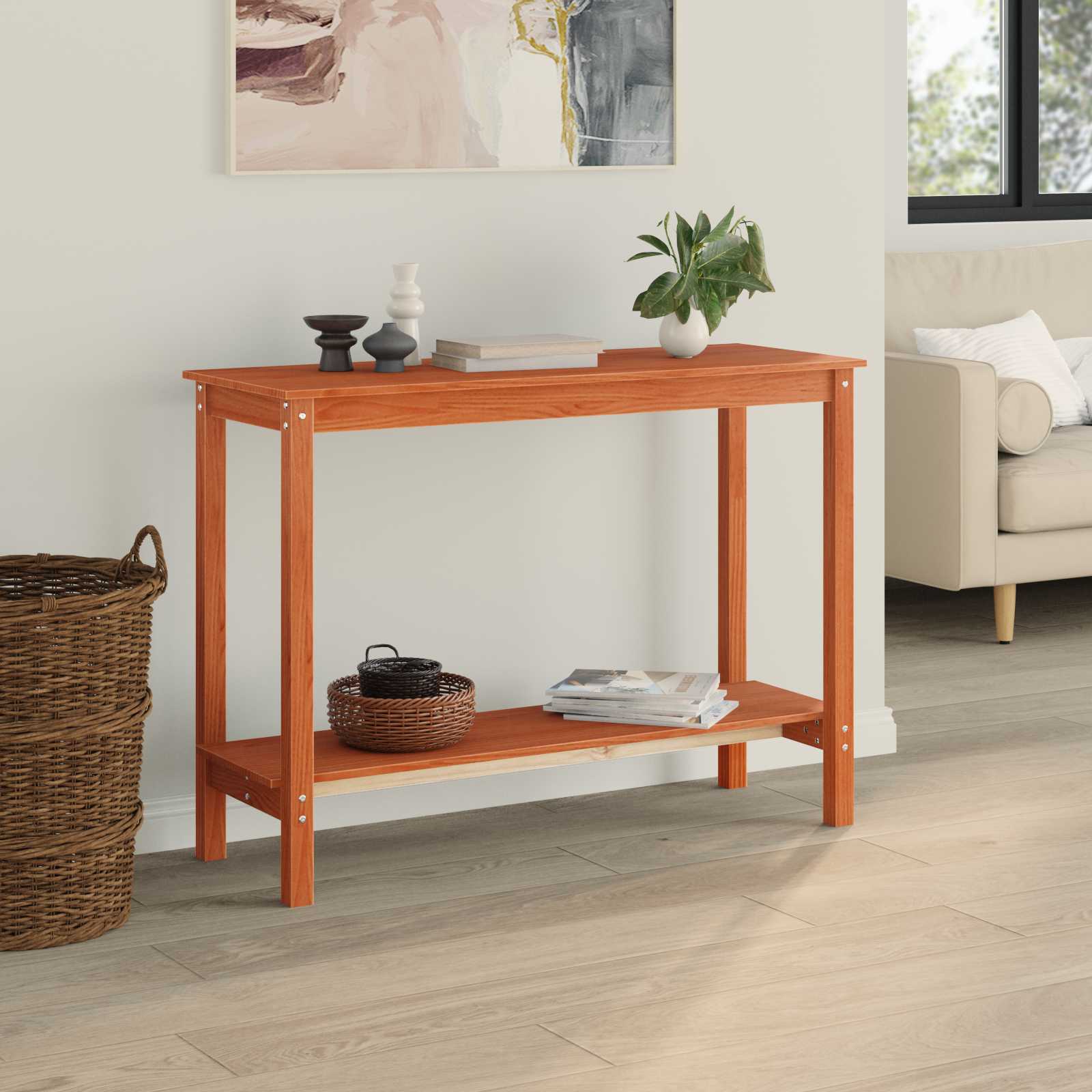 Konsollbord med hylle VoksBrun 110 x 40 x 80 cm Massiv furu vidaXL