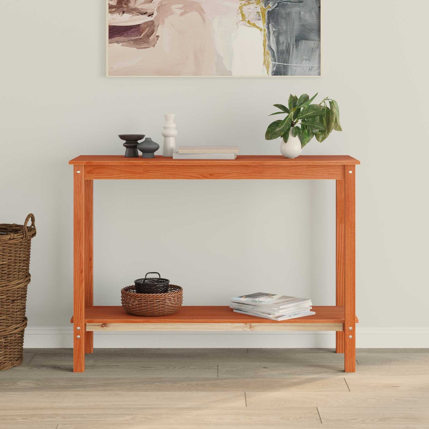 Konsollbord med hylle VoksBrun 110 x 40 x 80 cm Massiv furu vidaXL