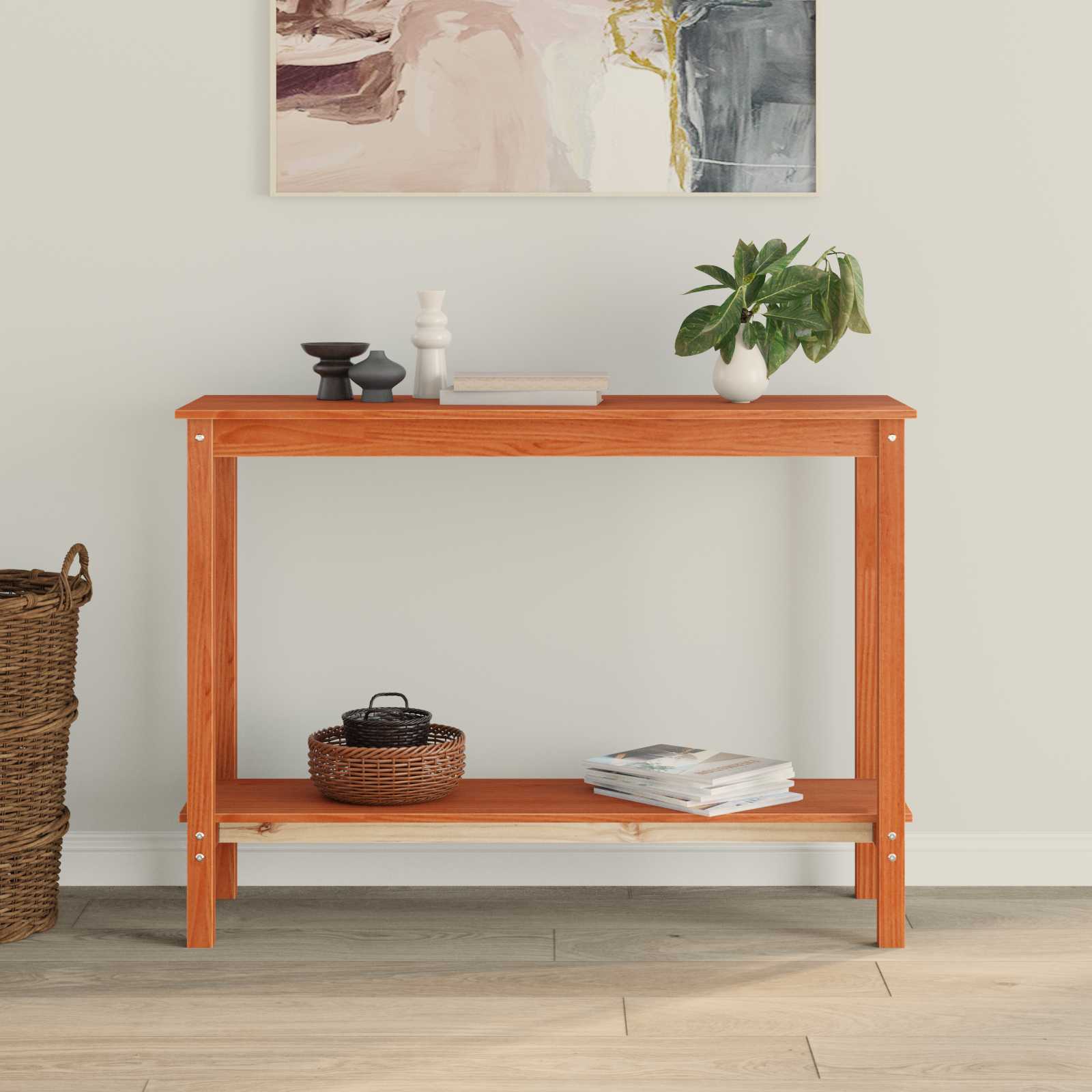 Konsollbord med hylle VoksBrun 110 x 40 x 80 cm Massiv furu vidaXL