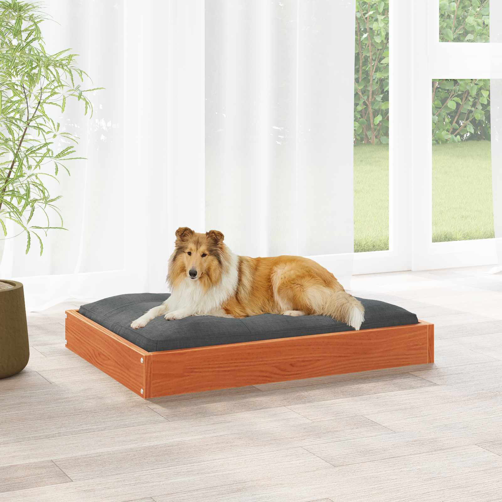 Hundeseng Vokset Brun 101,5 x 74 x 9 cm Massiv furu vidaXL