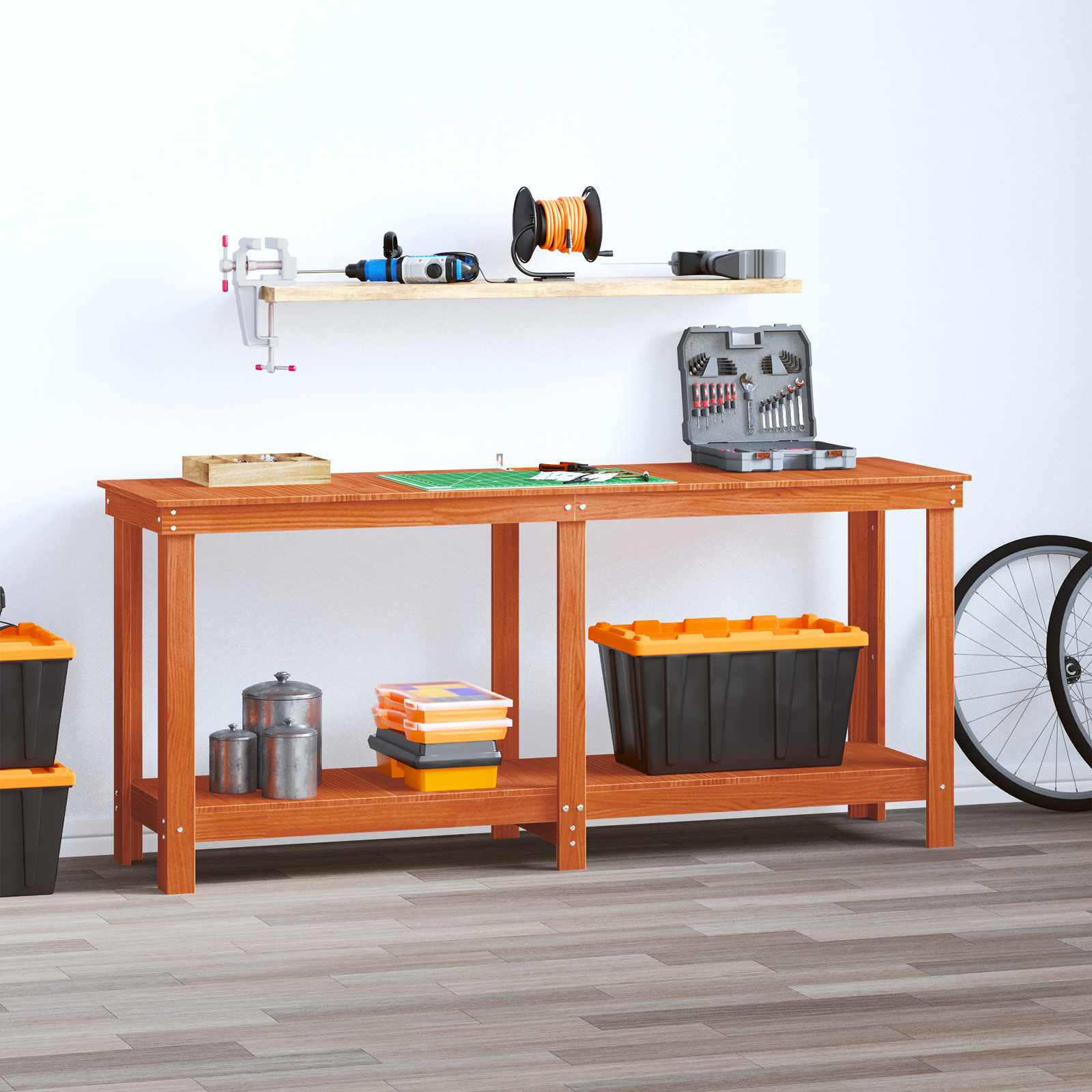 Arbeidsbenk med hylle VoksBrun 180 x 50 x 80 cm Massiv furu vidaXL