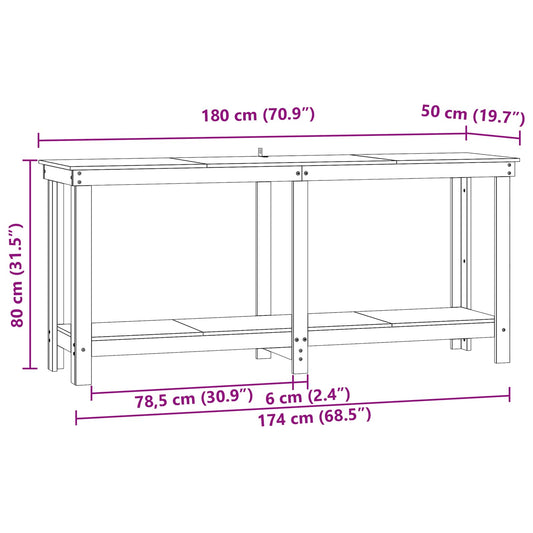 Arbeidsbenk med hylle VoksBrun 180 x 50 x 80 cm Massiv furu vidaXL